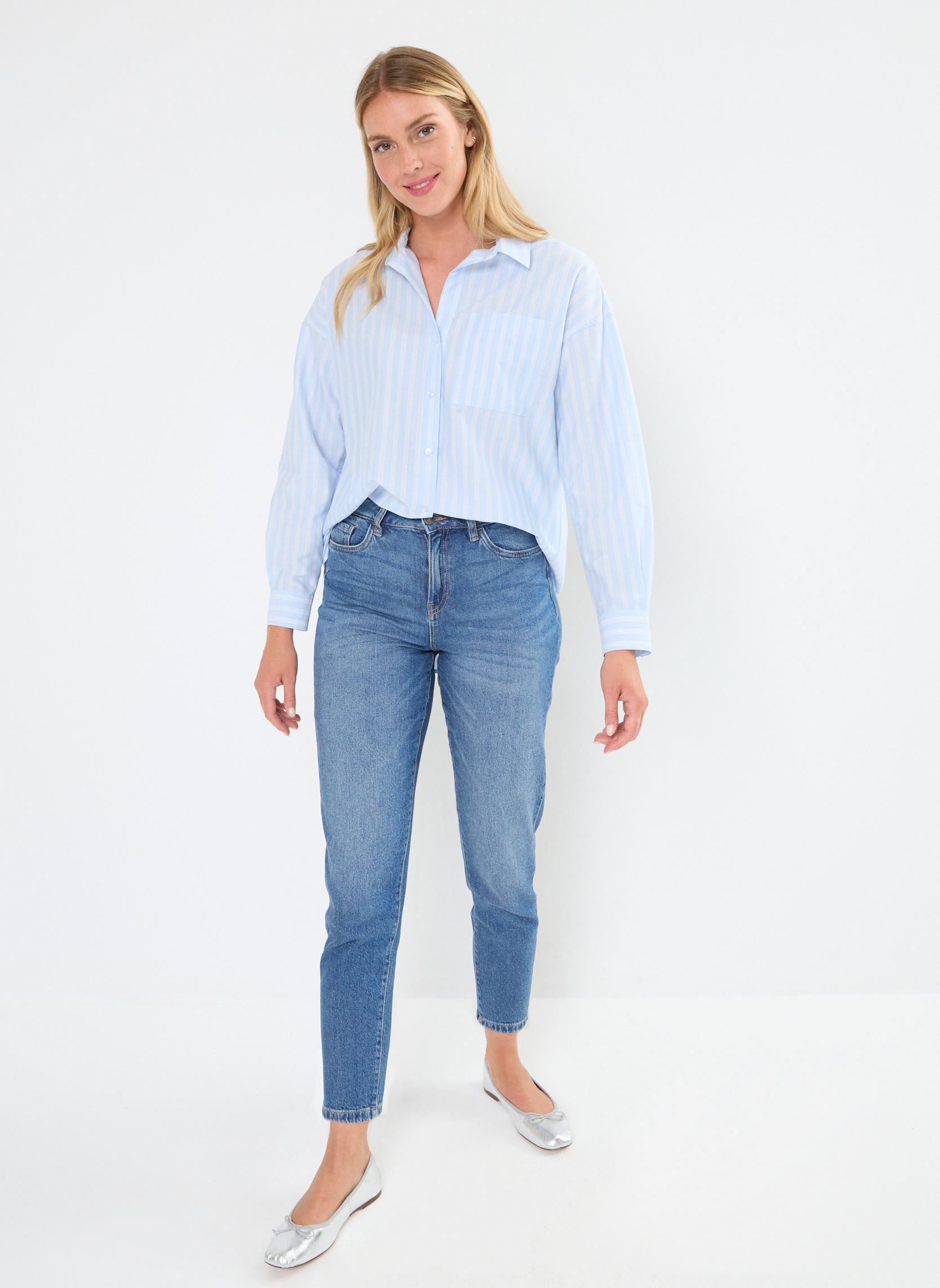 Chemises manches longues BELITA3 femme bleu Georgia Rose Chemises manches longues BELITA3 femme bleu STRIPE-2-B
