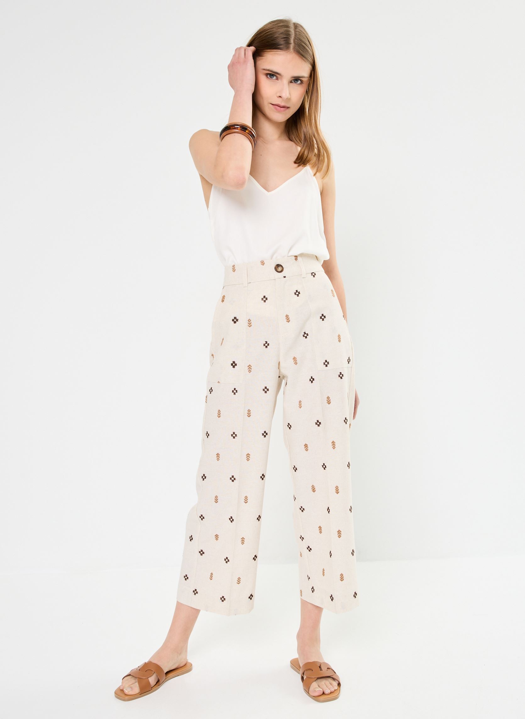 Pantalons larges Messina femme blanc Grace & Mila Pantalons larges Messina femme blanc Camel