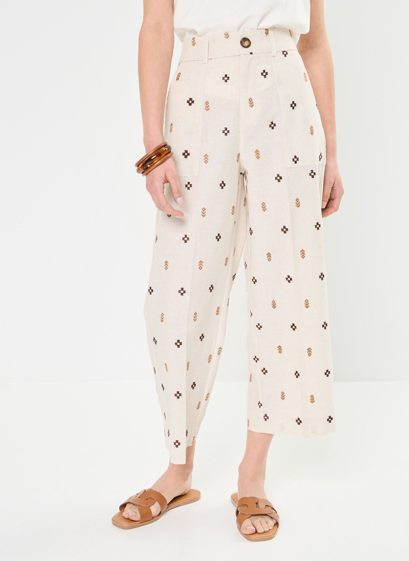 Pantalons larges Messina femme blanc Grace & Mila Pantalons larges Messina femme blanc Camel