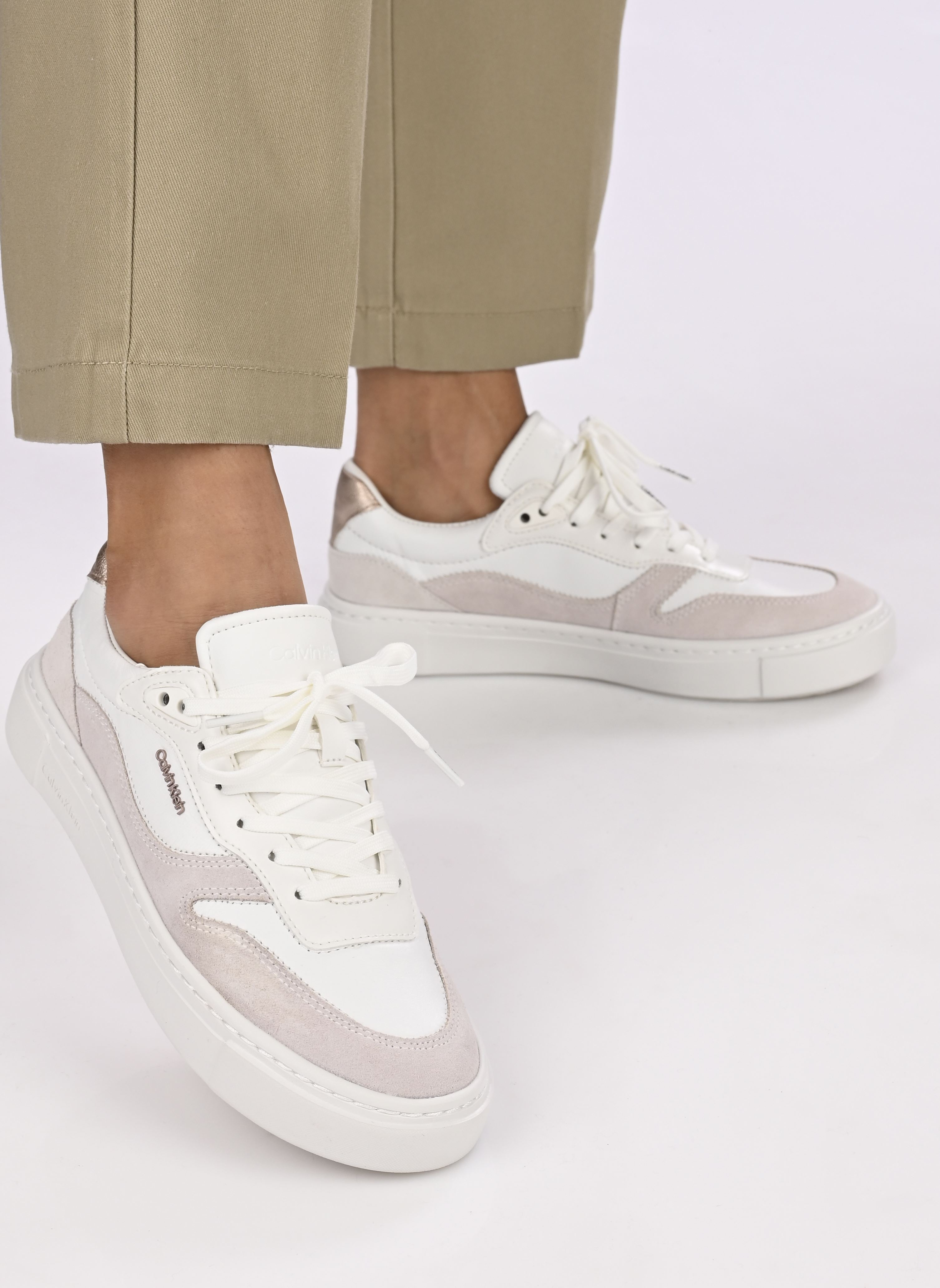 Baskets CUPSOLE LACE UP W/ML MIX M femme blanc Calvin Klein Baskets CUPSOLE LACE UP W/ML MIX M femme blanc WHITE/METAL CAMEO
