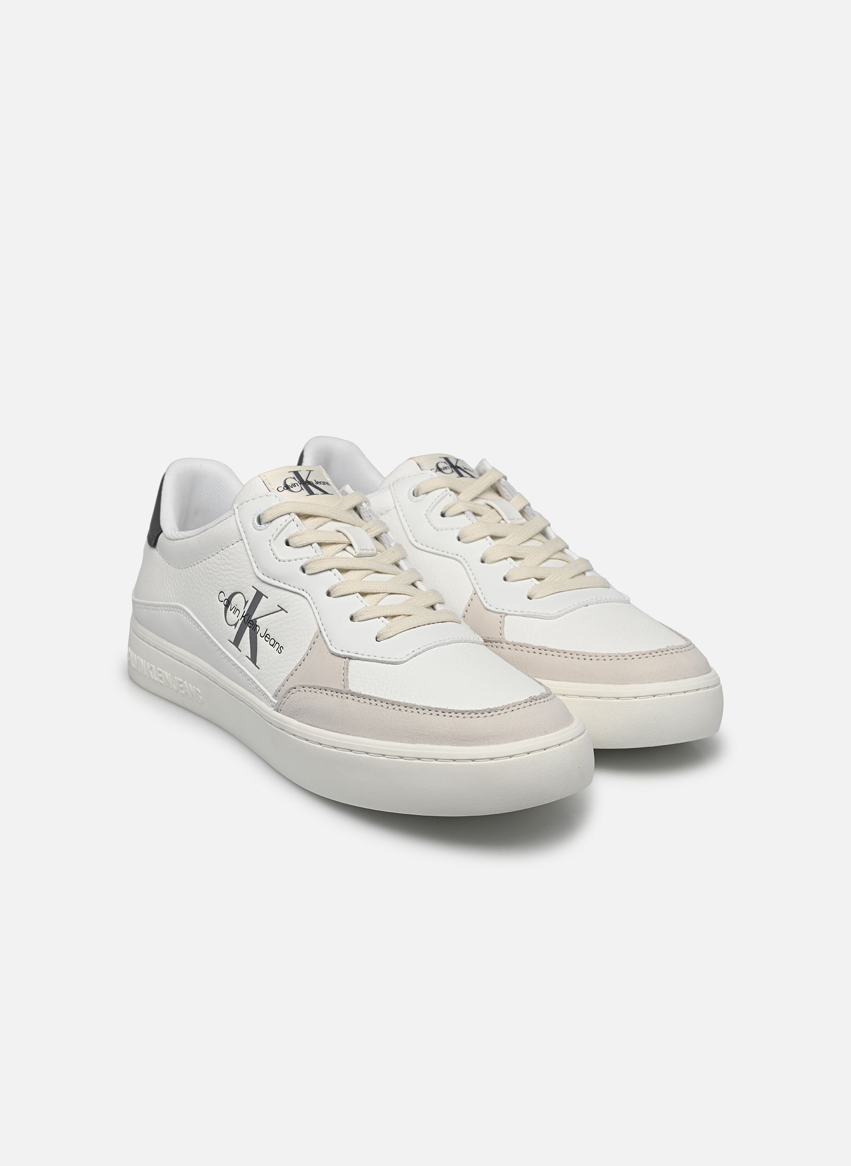 Baskets CLASSIC CUPLOWLACEUP LTH FAD homme blanc Calvin Klein Baskets CLASSIC CUPLOWLACEUP LTH FAD homme blanc BRIGHT WHITE/CHARCOAL GREY