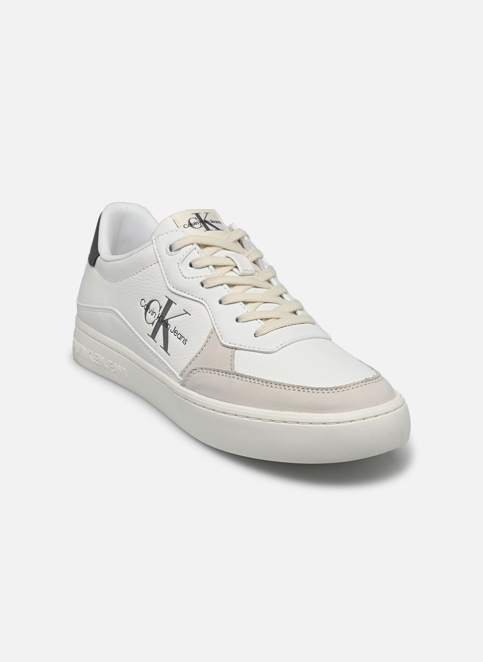 Baskets CLASSIC CUPLOWLACEUP LTH FAD homme blanc Calvin Klein Baskets CLASSIC CUPLOWLACEUP LTH FAD homme blanc BRIGHT WHITE/CHARCOAL GREY