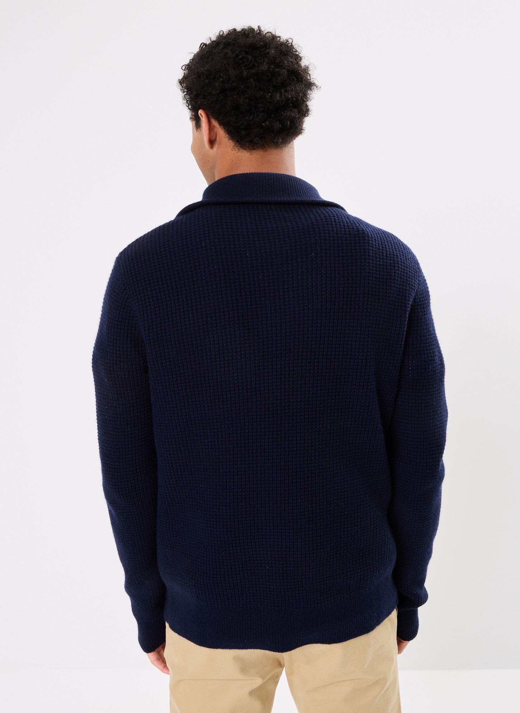 Pulls Pull demi-zippé laine et coton gaufrés homme bleu Polo Ralph Lauren Pulls Pull demi-zippé laine et coton gaufrés homme bleu HUNTER NAVY