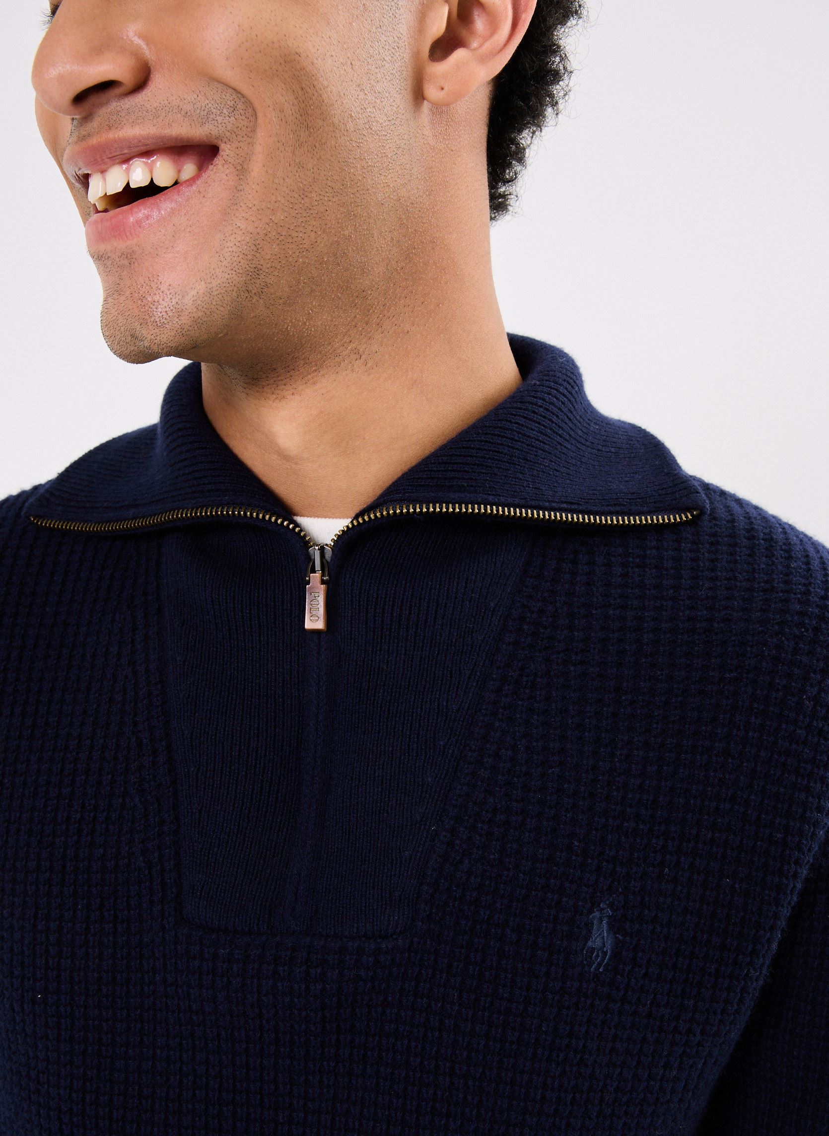 Pulls Pull demi-zippé laine et coton gaufrés homme bleu Polo Ralph Lauren Pulls Pull demi-zippé laine et coton gaufrés homme bleu HUNTER NAVY