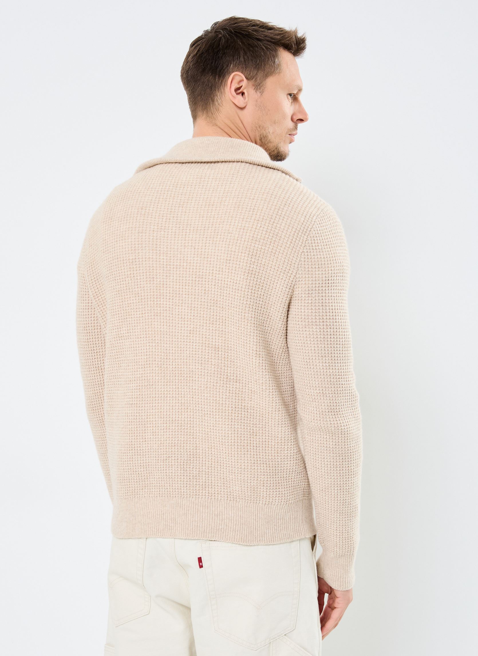 Pulls Pull demi-zippé laine et coton gaufrés homme beige Polo Ralph Lauren Pulls Pull demi-zippé laine et coton gaufrés homme beige NATURAL CREAM HTHR