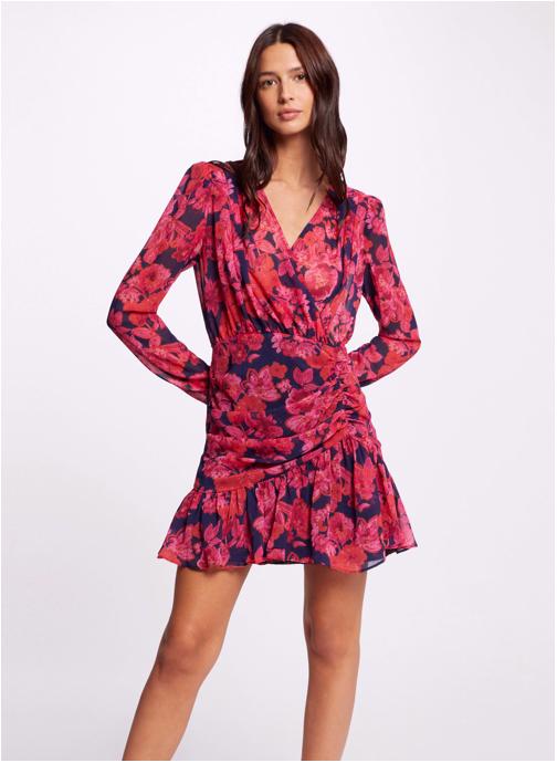 Robe Femme Morgan - Imprimé Abstrait - Longue Et évasée - Col V Et Manches 3/4 - 96% Polyester 4% élasthanne