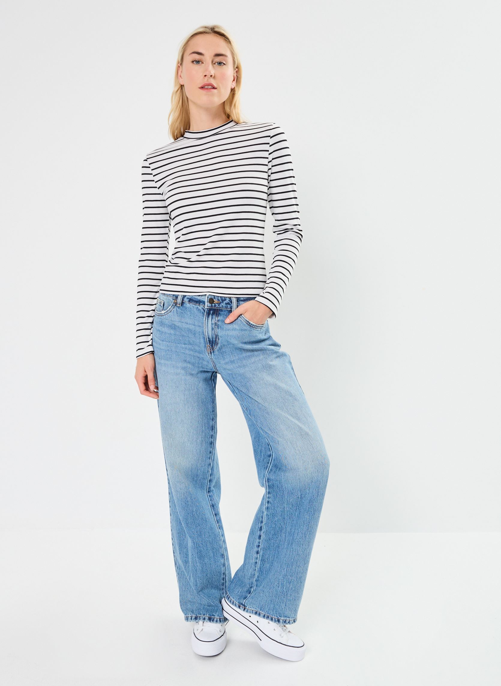 Tee-shirts manches longues TIROLI femme blanc MADE BY Tee-shirts manches longues TIROLI femme blanc IMP_RAYURE MARIN NOIR_ECRU