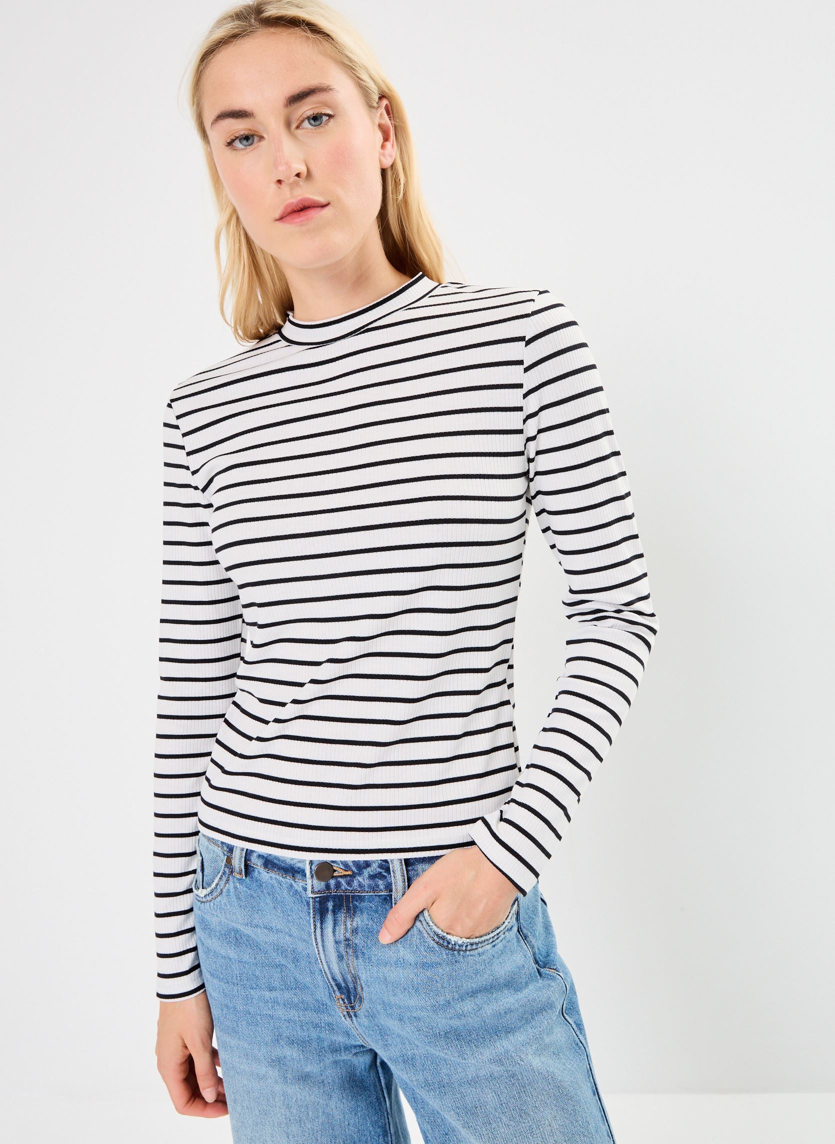 Tee-shirts manches longues TIROLI femme blanc MADE BY Tee-shirts manches longues TIROLI femme blanc IMP_RAYURE MARIN NOIR_ECRU