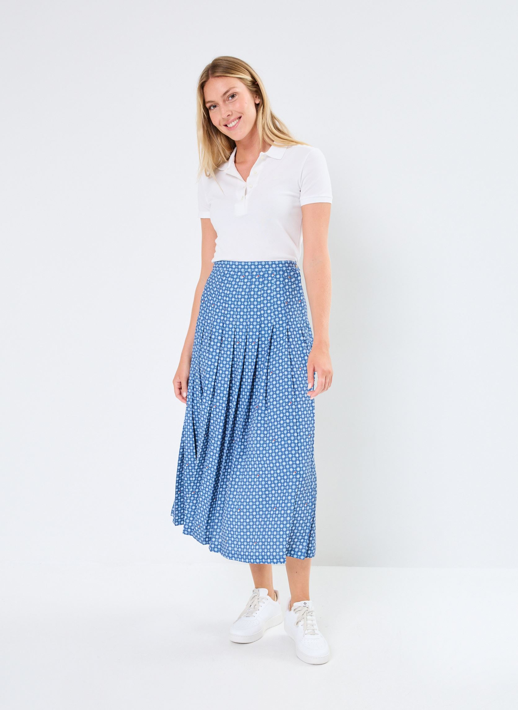 Jupes longues Foulard Pleated Midi WW0WW42254 femme bleu Tommy Hilfiger Jupes longues Foulard Pleated Midi WW0WW42254 femme bleu HERITAGE FOULARD/ FOSSIL BLUE