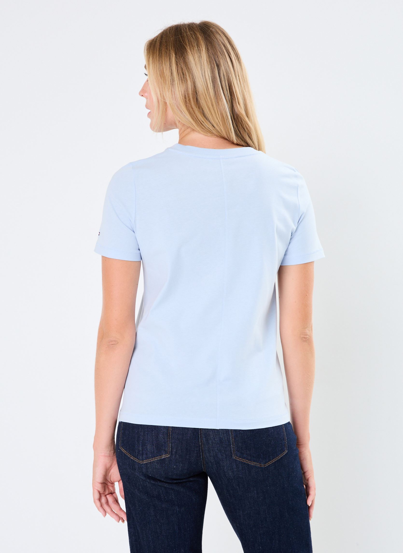 Kurzarm-T-Shirts Reg Script C-Nk Ss WW0WW42589 damen blau Tommy Hilfiger Kurzarm-T-Shirts Reg Script C-Nk Ss WW0WW42589 damen blau BREEZY BLUE