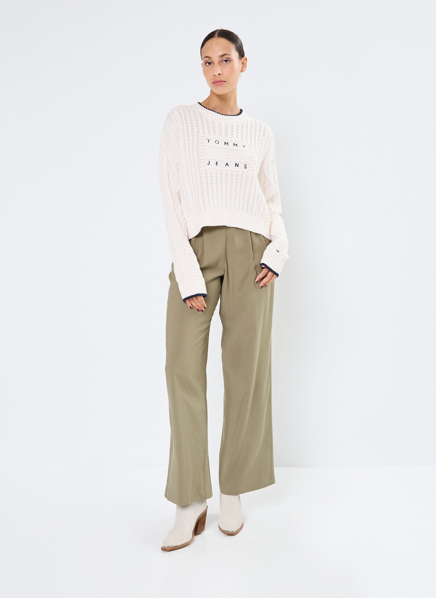 Pulls Tjw Bubble Cable Fla DW0DW18522 femme blanc Tommy Jeans Pulls Tjw Bubble Cable Fla DW0DW18522 femme blanc ANCIENT WHITE
