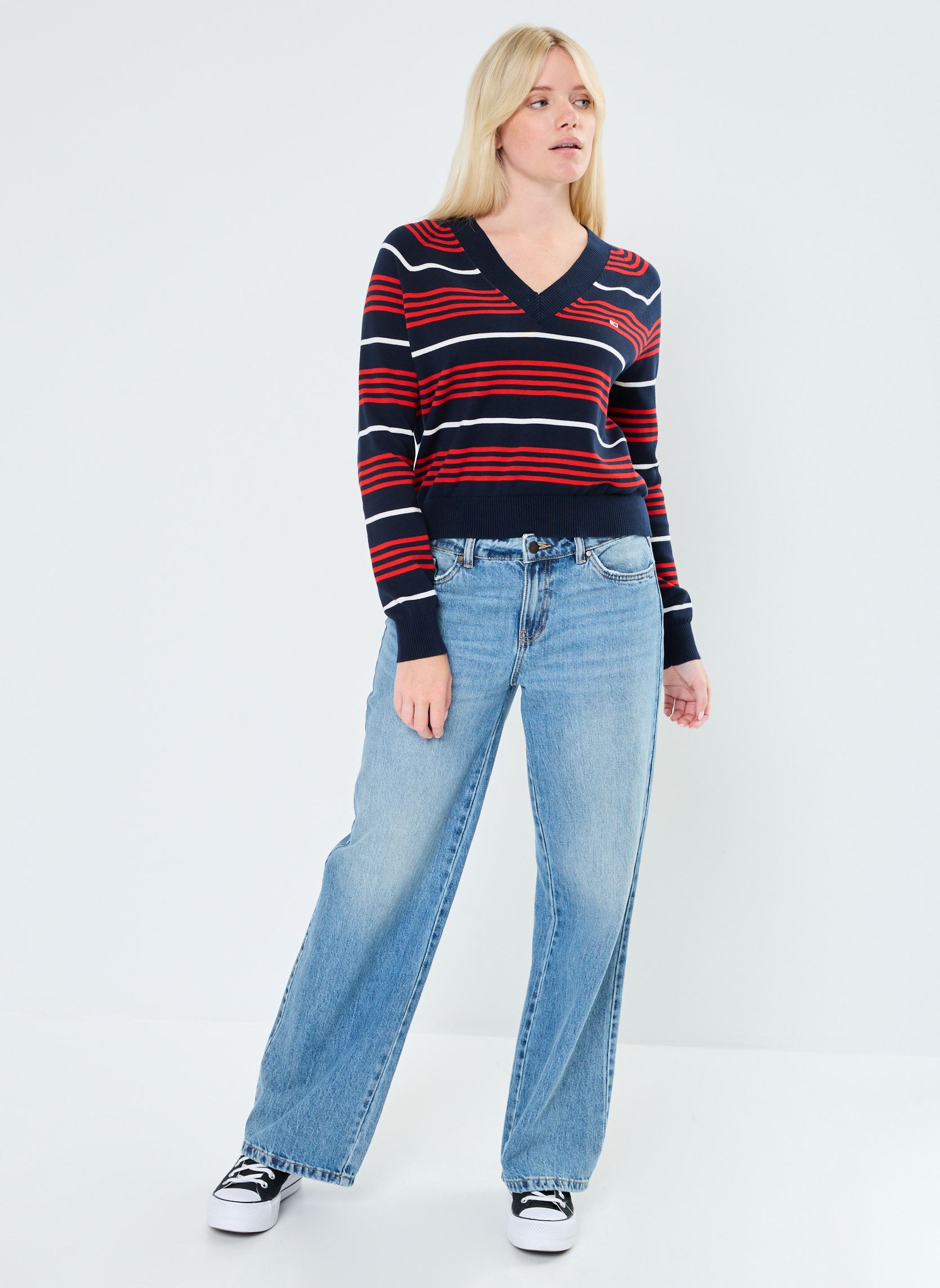 Pulls Tjw V-Neck Stripe Sw DW0DW18652 femme bleu Tommy Jeans Pulls Tjw V-Neck Stripe Sw DW0DW18652 femme bleu DARK NIGHT NAVY / STRIPE