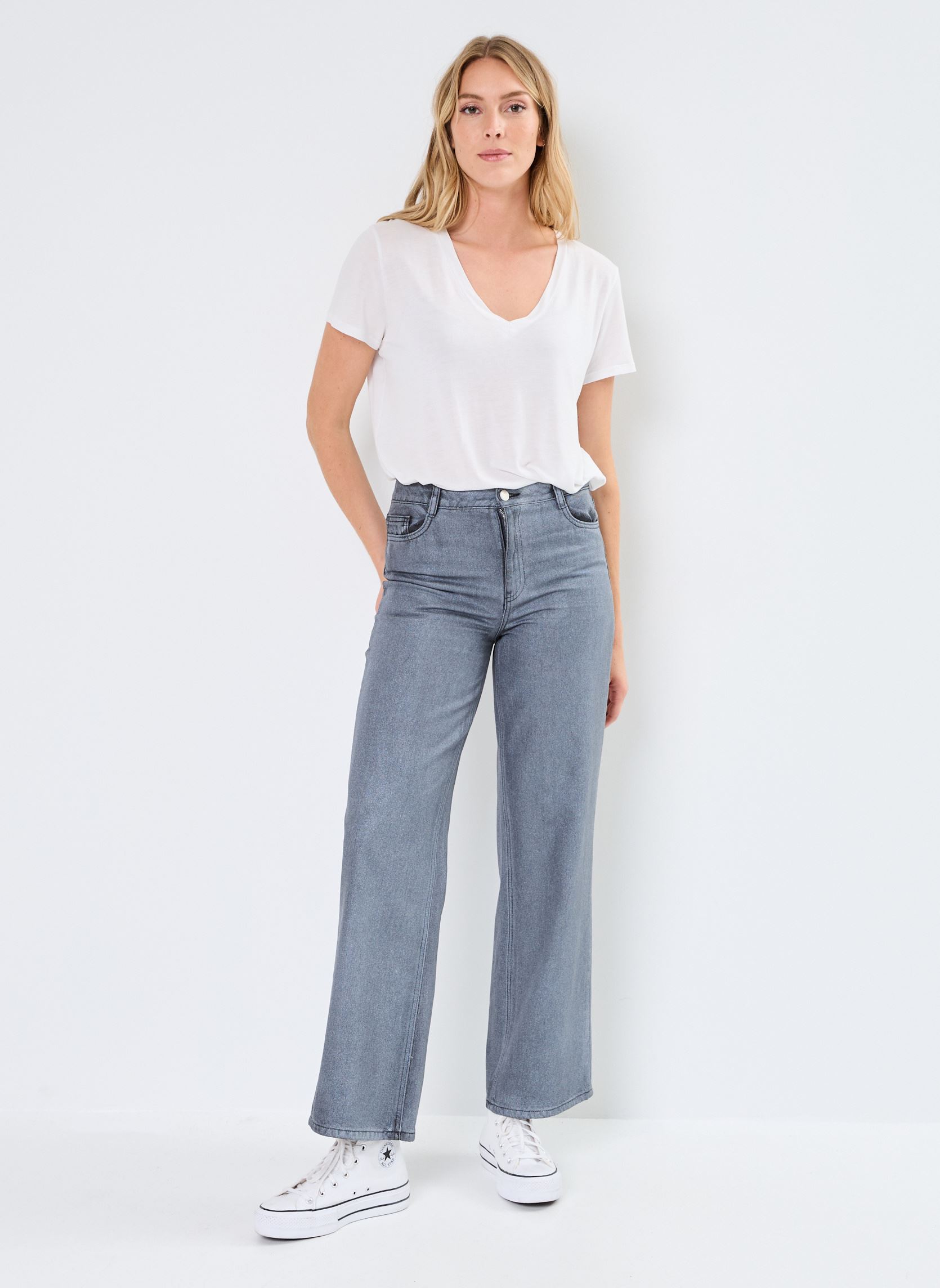 Jeans larghi PEFETE donna argento MADE BY Jeans larghi PEFETE donna argento Silver