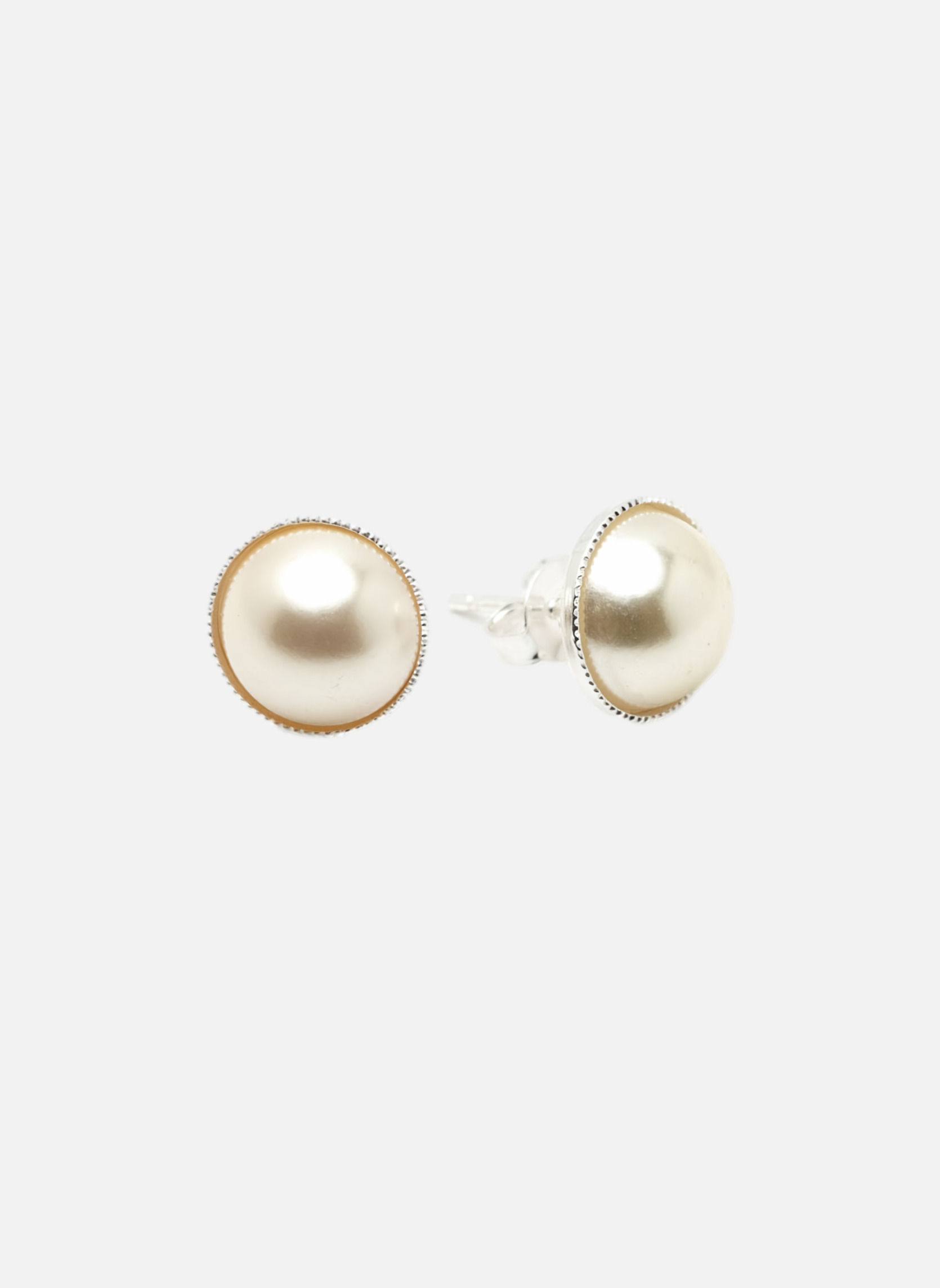 Boucles D'oreilles Puces En Argent 925 - Imitation Perles Ivoire 6 Mm, Neuves Avec étiquettes