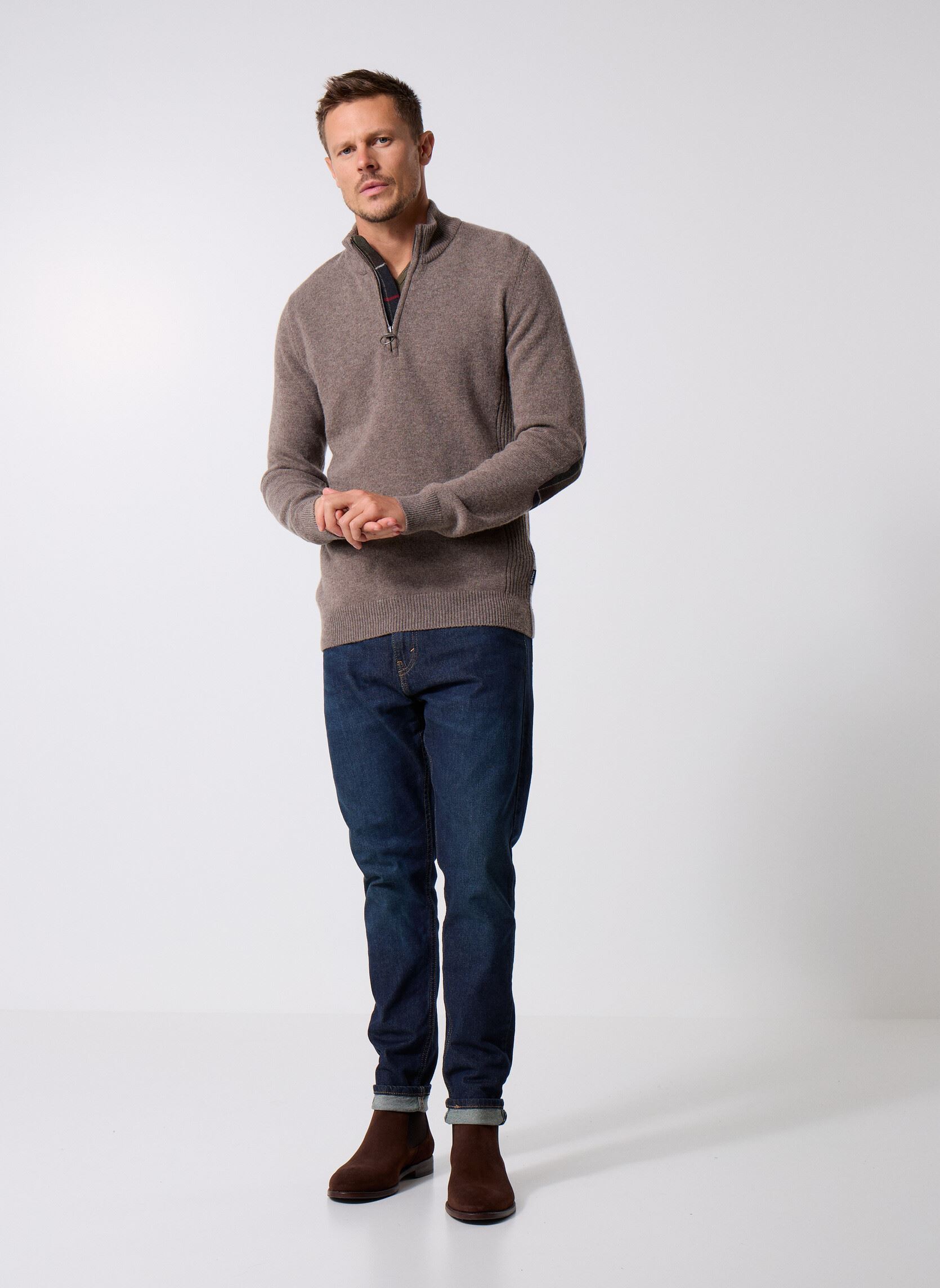 Pulls holden half zip knitted jumper homme violet Barbour Pulls holden half zip knitted jumper homme violet MILITARY MARL