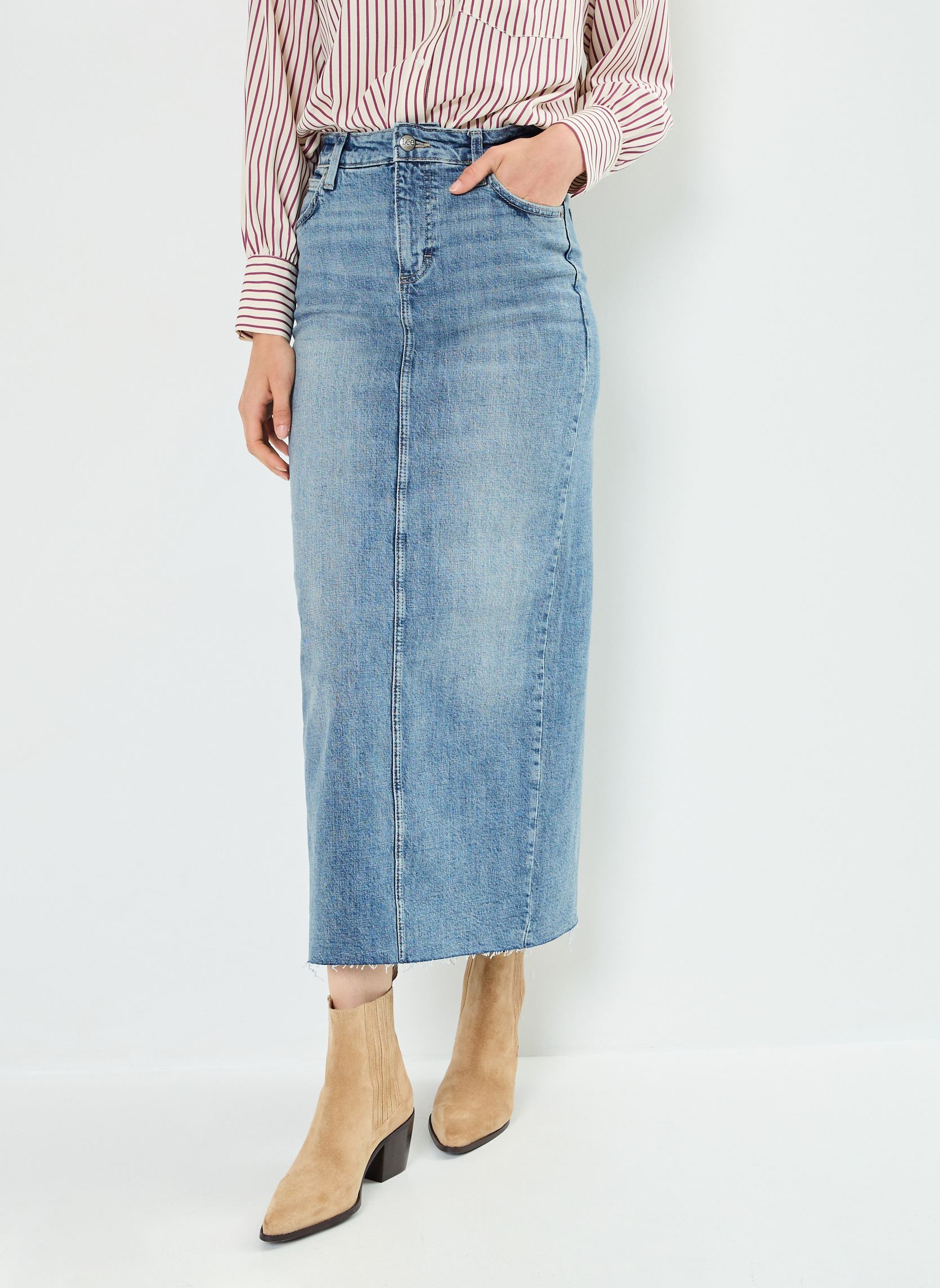 Lange rokken BACK SLIT MAXI SKIRT dames blauw Lee Lange rokken BACK SLIT MAXI SKIRT dames blauw SET FREE