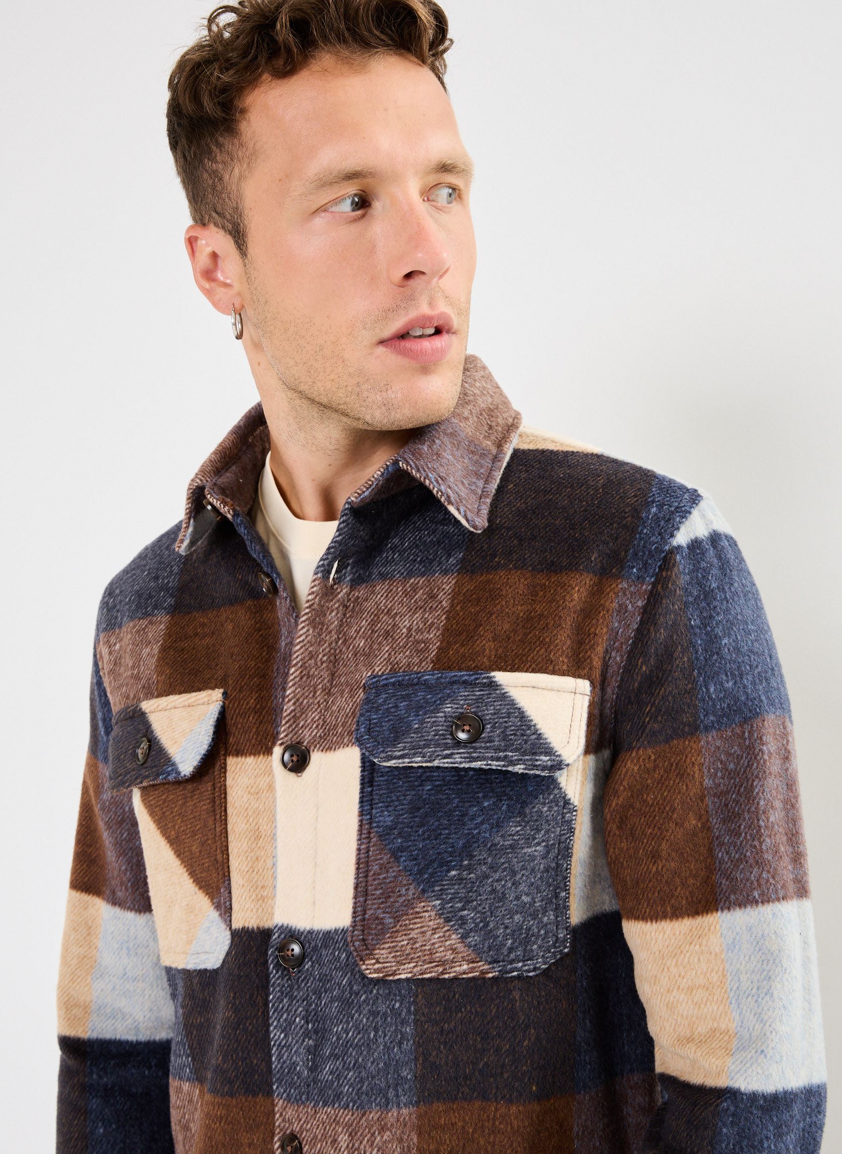 Hemden CARDEAUX2 heren bruin MADE BY Hemden CARDEAUX2 heren bruin CARREAUXECRU_MARON_BLEU