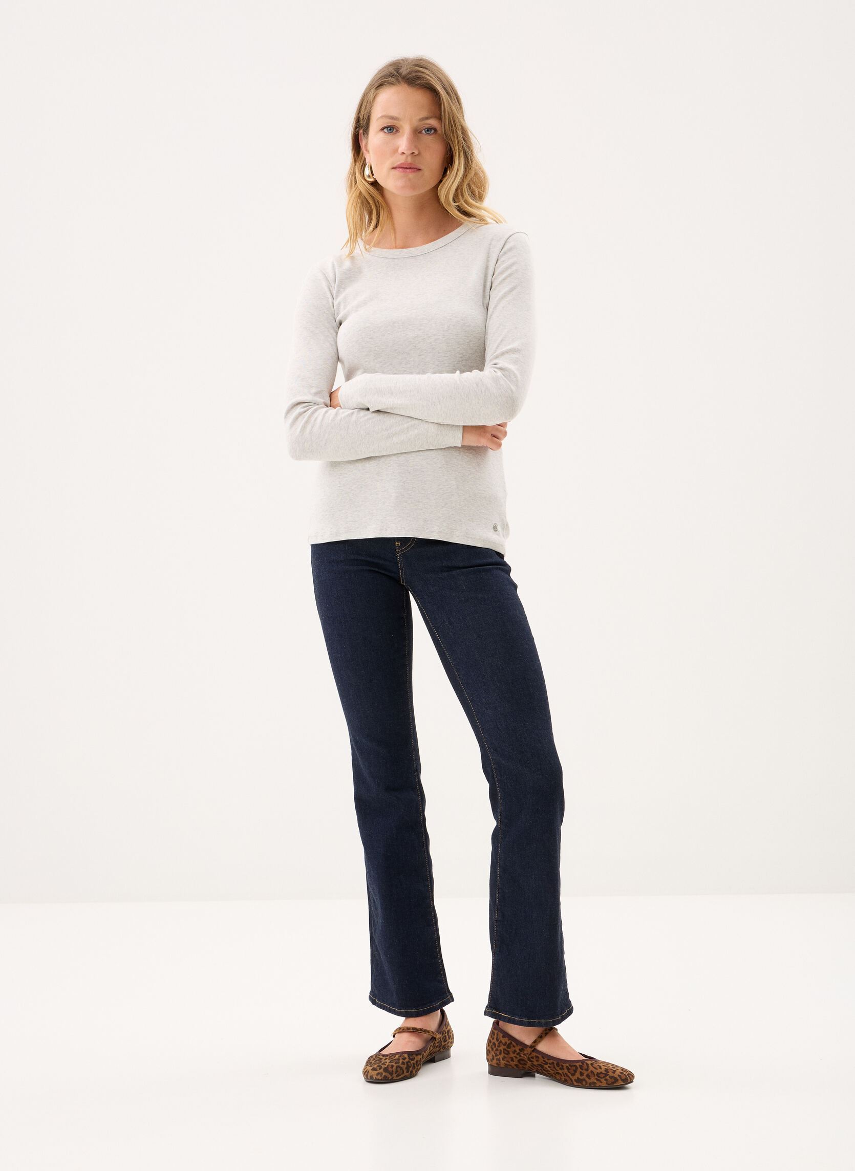 Tee-shirts manches longues T-shirt l'iconique manches longues col r femme gris Petit Bateau Tee-shirts manches longues T-shirt l'iconique manches longues col r femme gris BELUGA CHINE