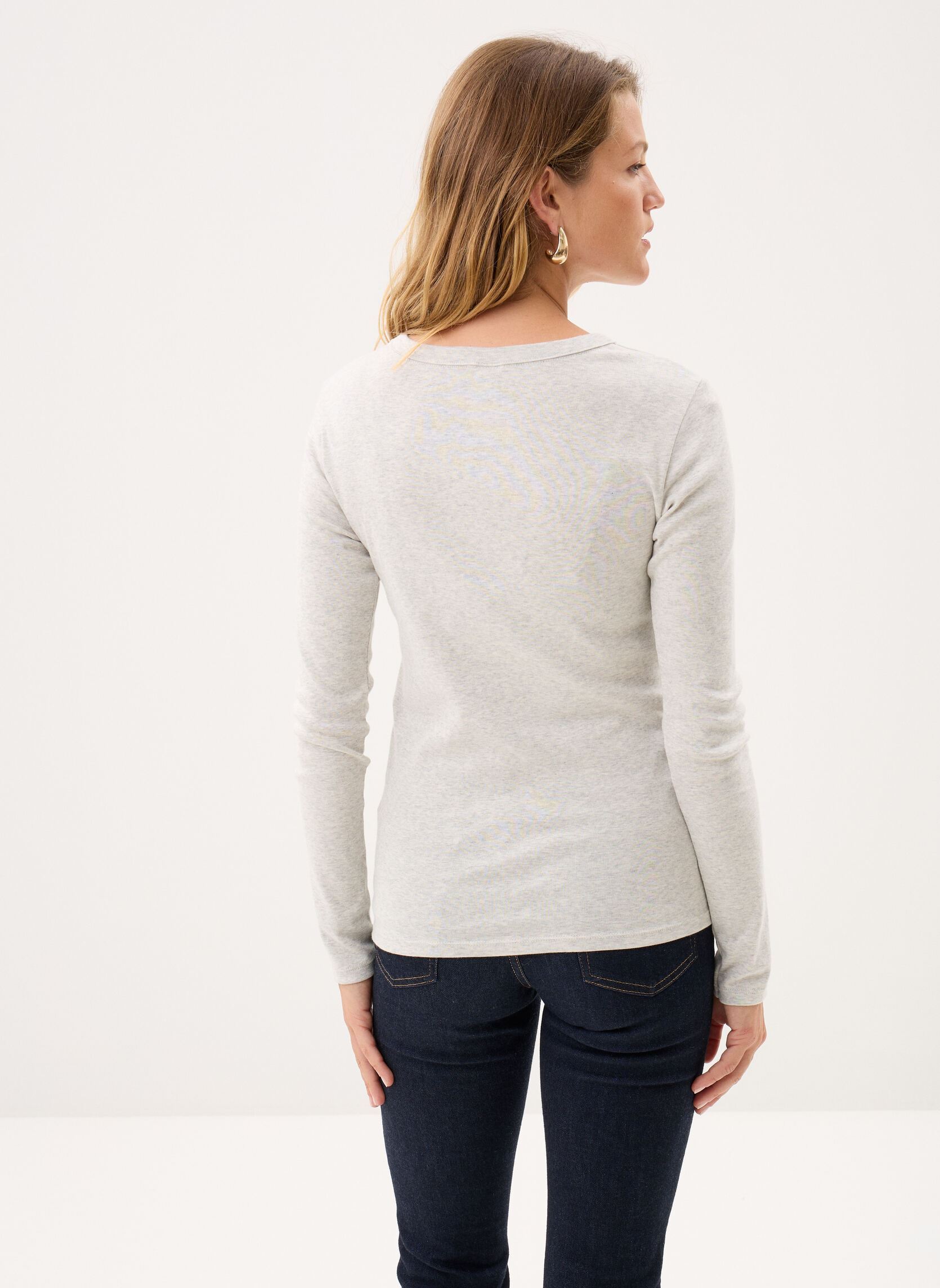 Tee-shirts manches longues T-shirt l'iconique manches longues col r femme gris Petit Bateau Tee-shirts manches longues T-shirt l'iconique manches longues col r femme gris BELUGA CHINE