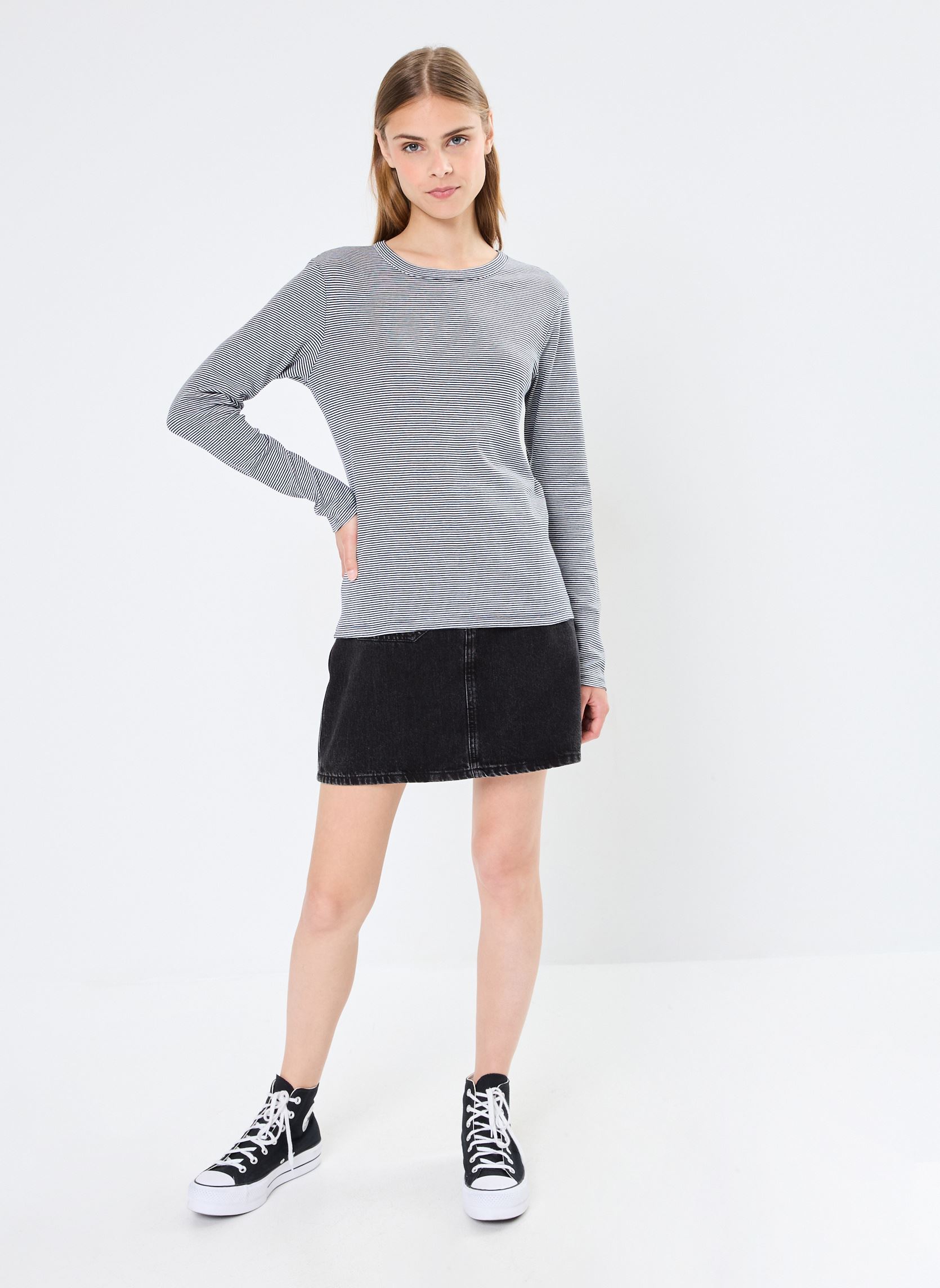 Tee-shirts Tee Shirt ML Iconique Col Rond femme bleu Petit Bateau Tee-shirts Tee Shirt ML Iconique Col Rond femme bleu SMOKING/MARSHMALLOW