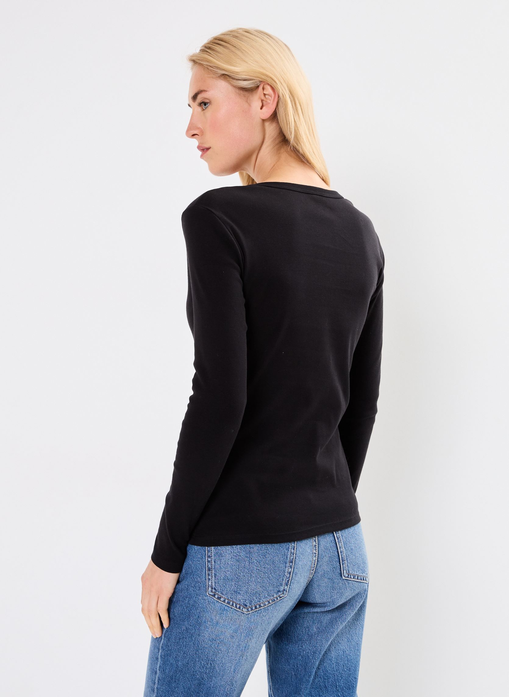 Langarm-T-Shirts T-shirt l'iconique manches longues col V damen schwarz Petit Bateau Langarm-T-Shirts T-shirt l'iconique manches longues col V damen schwarz BLACK