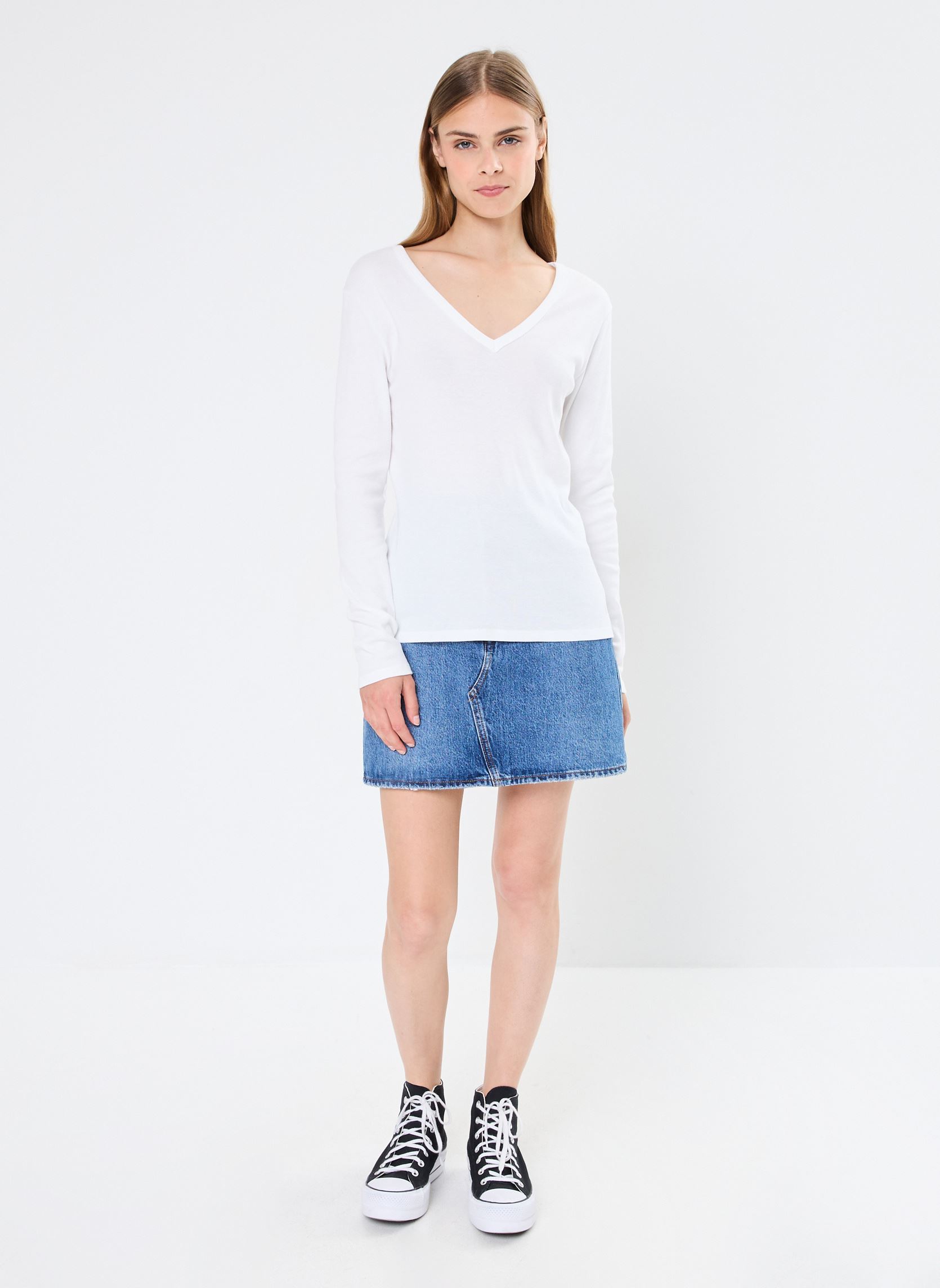 Tee-shirts manches longues T-shirt l'iconique manches longues col V femme blanc Petit Bateau Tee-shirts manches longues T-shirt l'iconique manches longues col V femme blanc ECUME