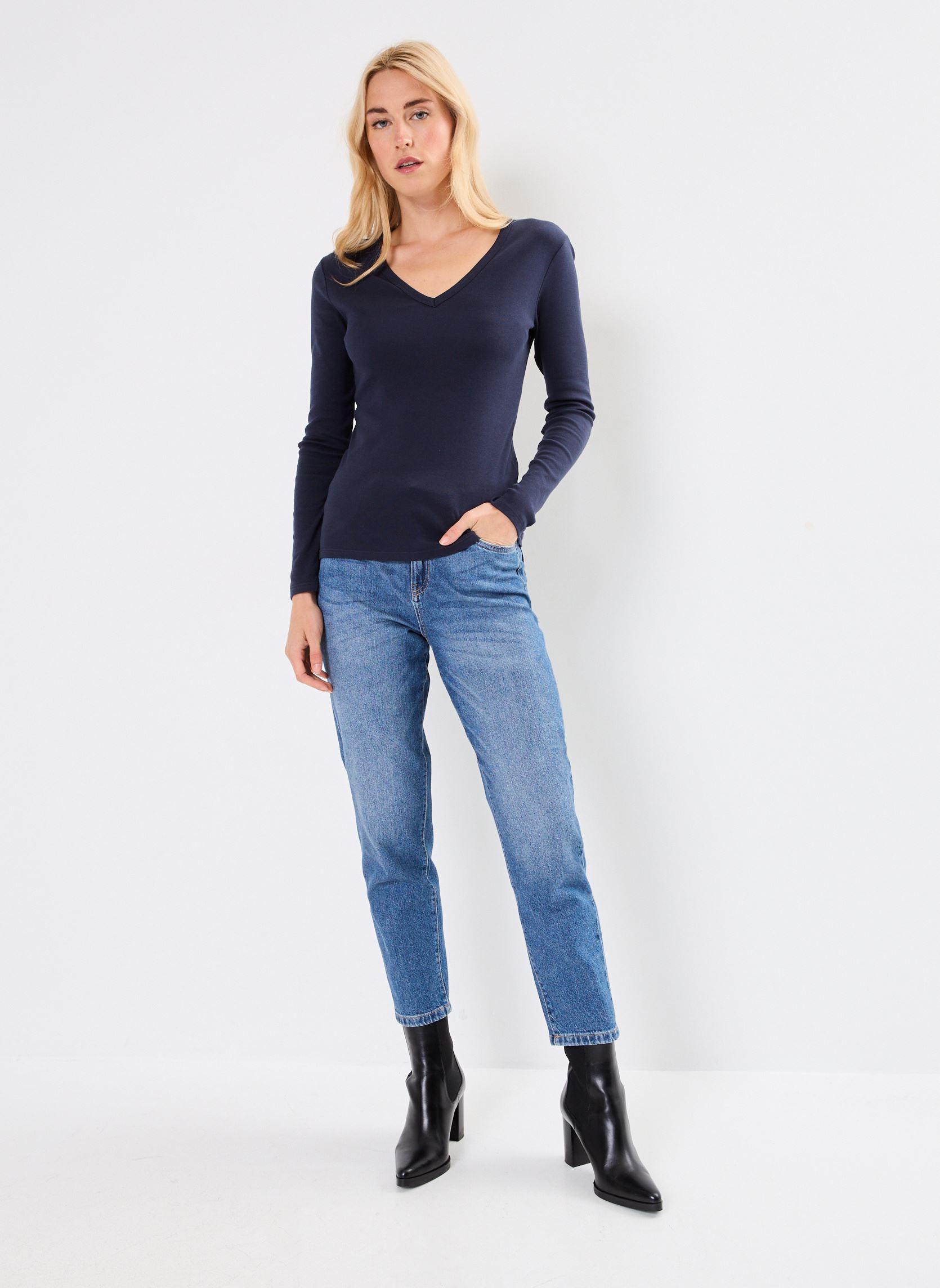 T-shirt a maniche lunghe T-shirt l'iconique manches longues col V donna blu Petit Bateau T-shirt a maniche lunghe T-shirt l'iconique manches longues col V donna blu SMOKING