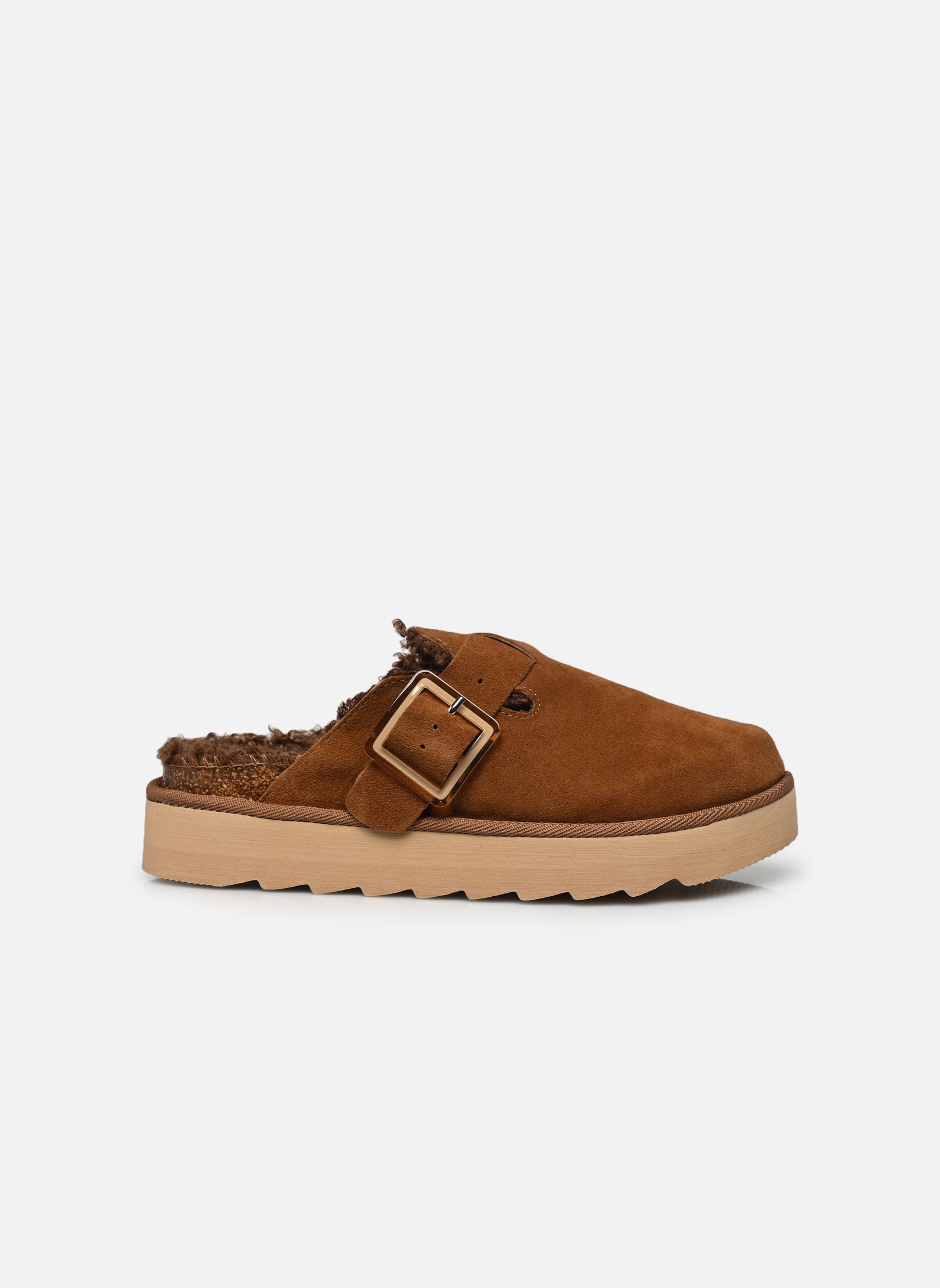 Pantoletten und Clogs Cow suede platform sabot damen braun Colors of California Pantoletten und Clogs Cow suede platform sabot damen braun COGNAC