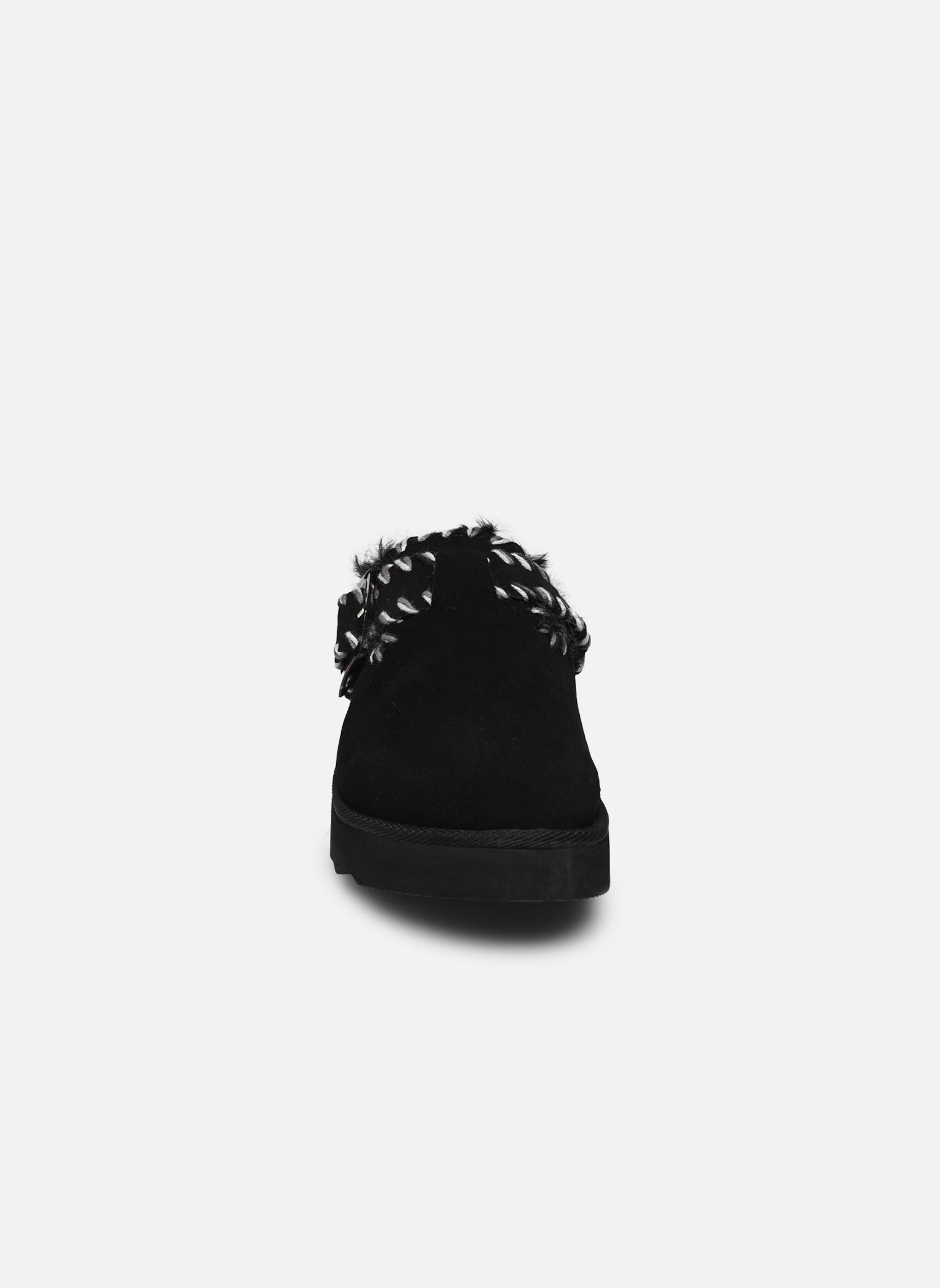 Pantoletten und Clogs Platform sabot wool stitchings damen schwarz Colors of California Pantoletten und Clogs Platform sabot wool stitchings damen schwarz BLACK