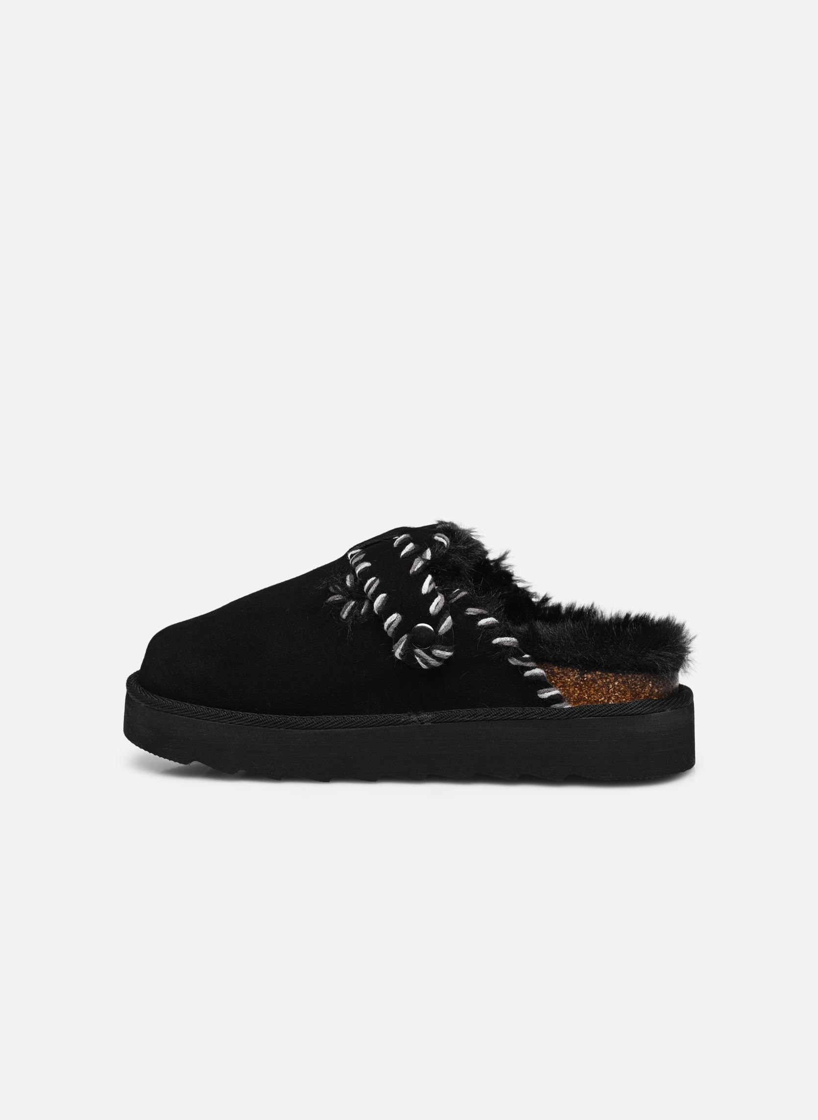 Pantoletten und Clogs Platform sabot wool stitchings damen schwarz Colors of California Pantoletten und Clogs Platform sabot wool stitchings damen schwarz BLACK
