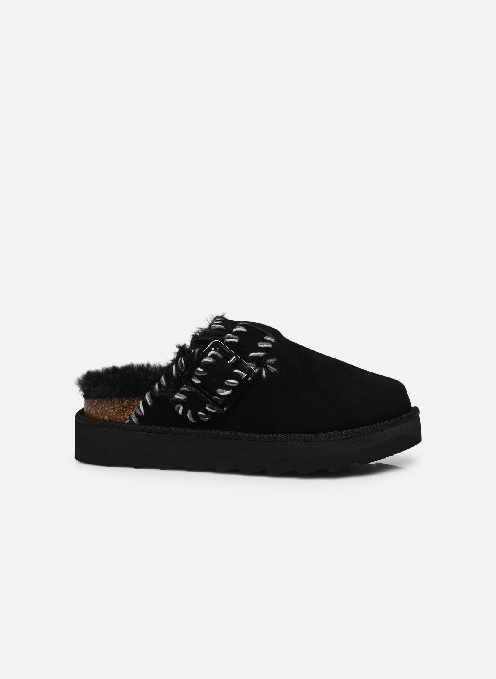 Pantoletten und Clogs Platform sabot wool stitchings damen schwarz Colors of California Pantoletten und Clogs Platform sabot wool stitchings damen schwarz BLACK