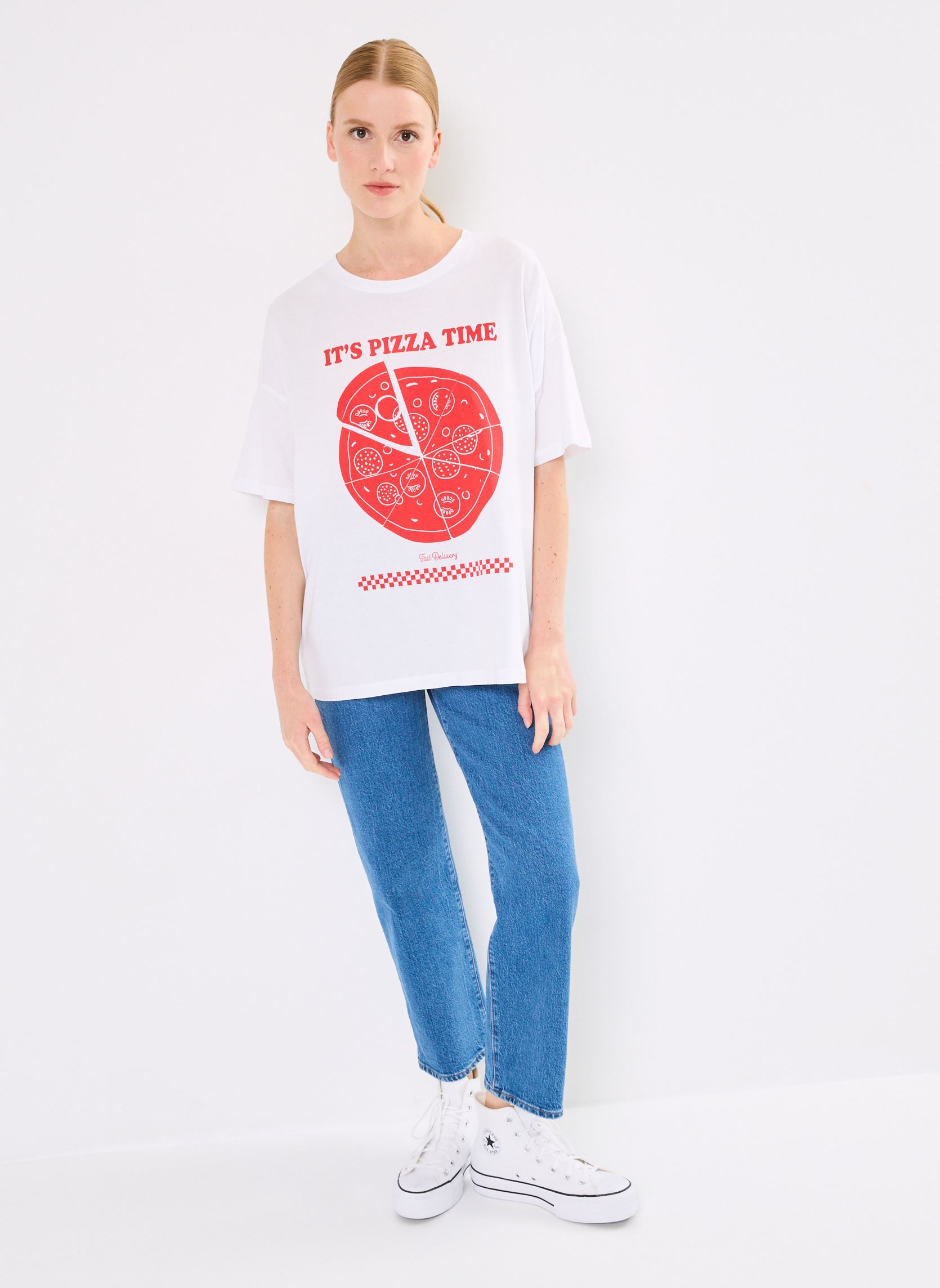Tee-shirts manches courtes NMIDA S/S DINNER T-SHIRT JRS FWD femme blanc Noisy May Tee-shirts manches courtes NMIDA S/S DINNER T-SHIRT JRS FWD femme blanc Bright white