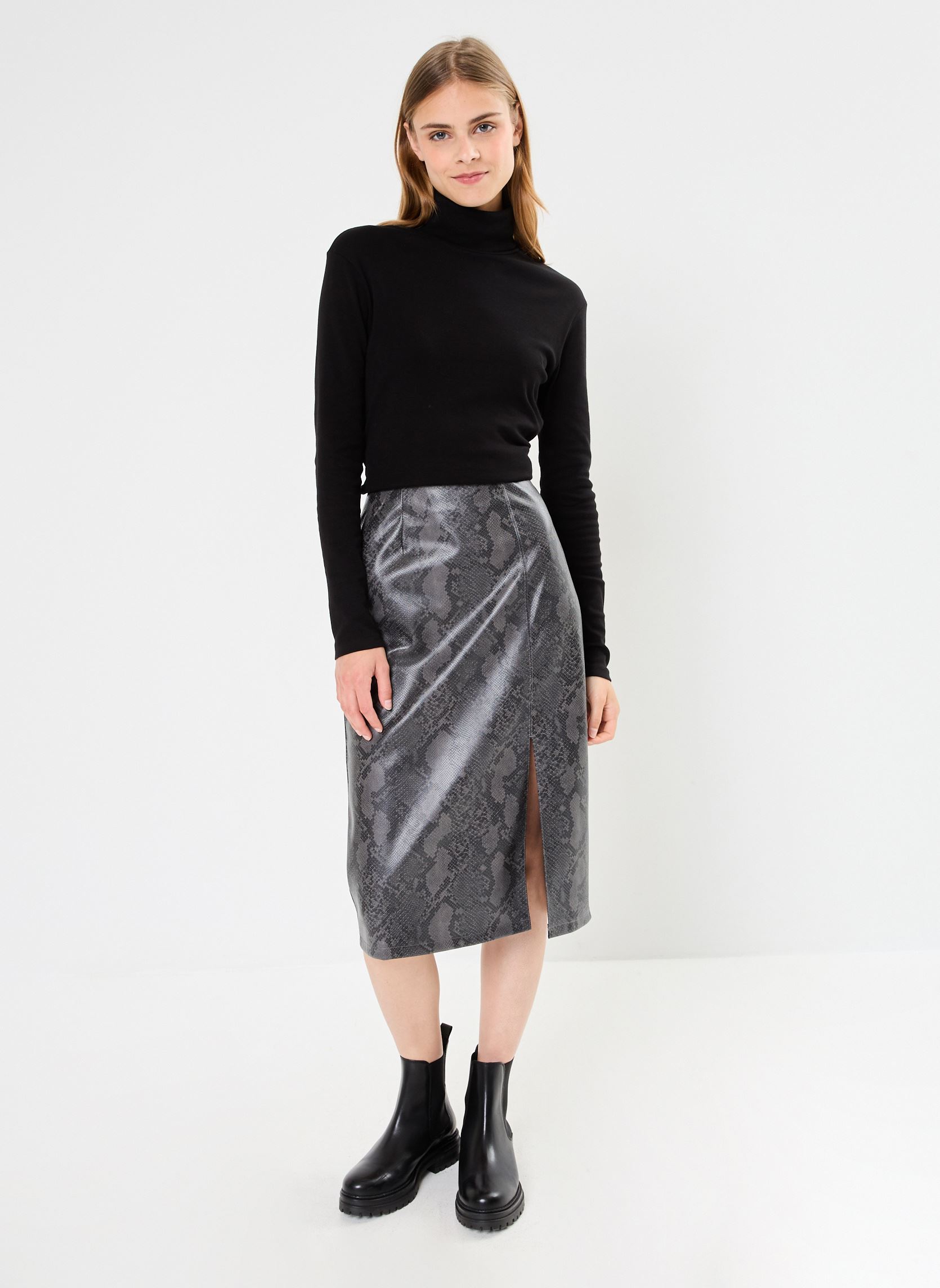 Jupes mi-longues NMMIA CLARA PU HW SLIT MIDI SKIRT WVN femme gris Noisy May Jupes mi-longues NMMIA CLARA PU HW SLIT MIDI SKIRT WVN femme gris Agate Gray