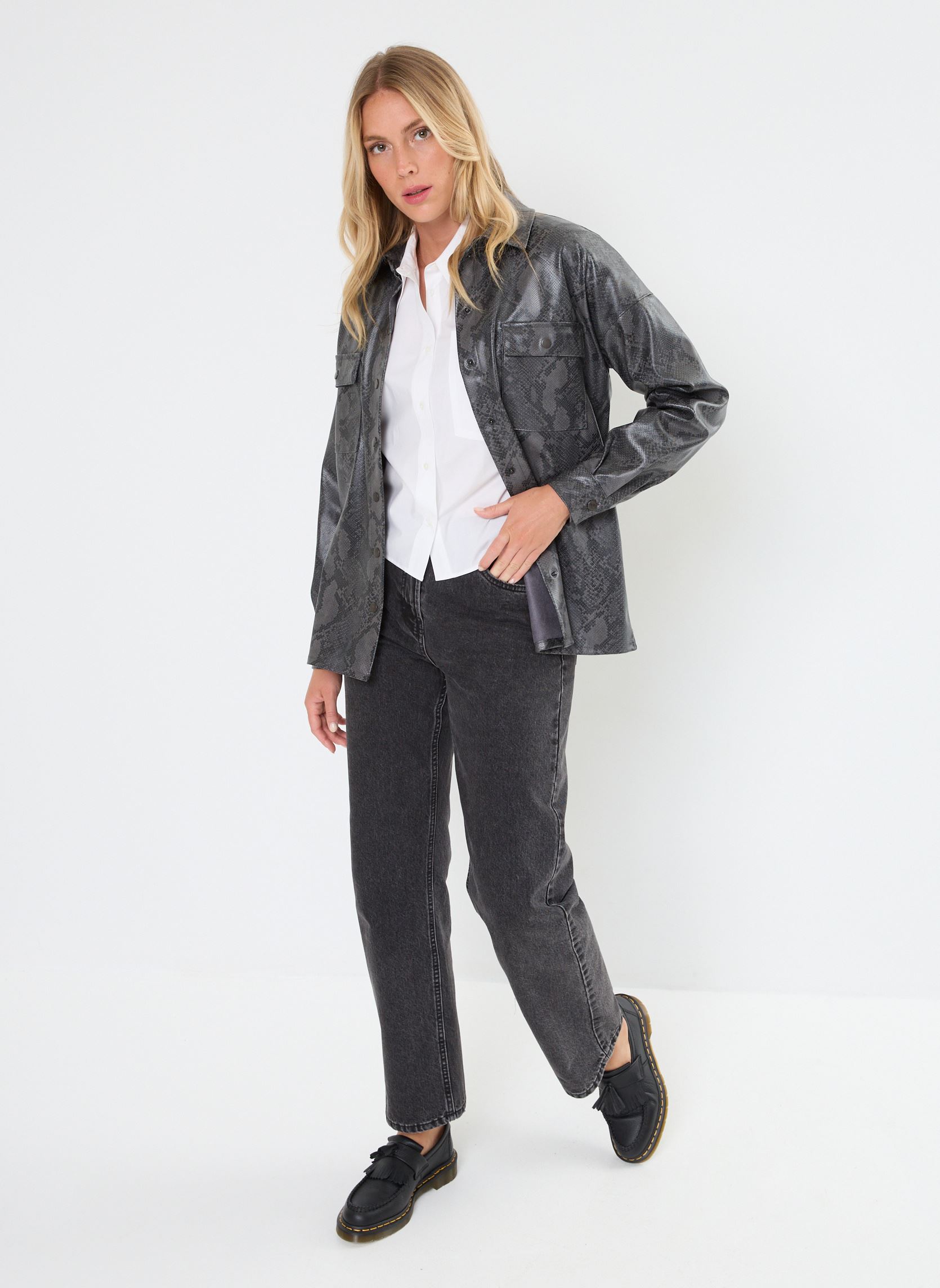 Giacche NMMIA PU OVERSHIRT WVN donna grigio Noisy May Giacche NMMIA PU OVERSHIRT WVN donna grigio Agate Gray