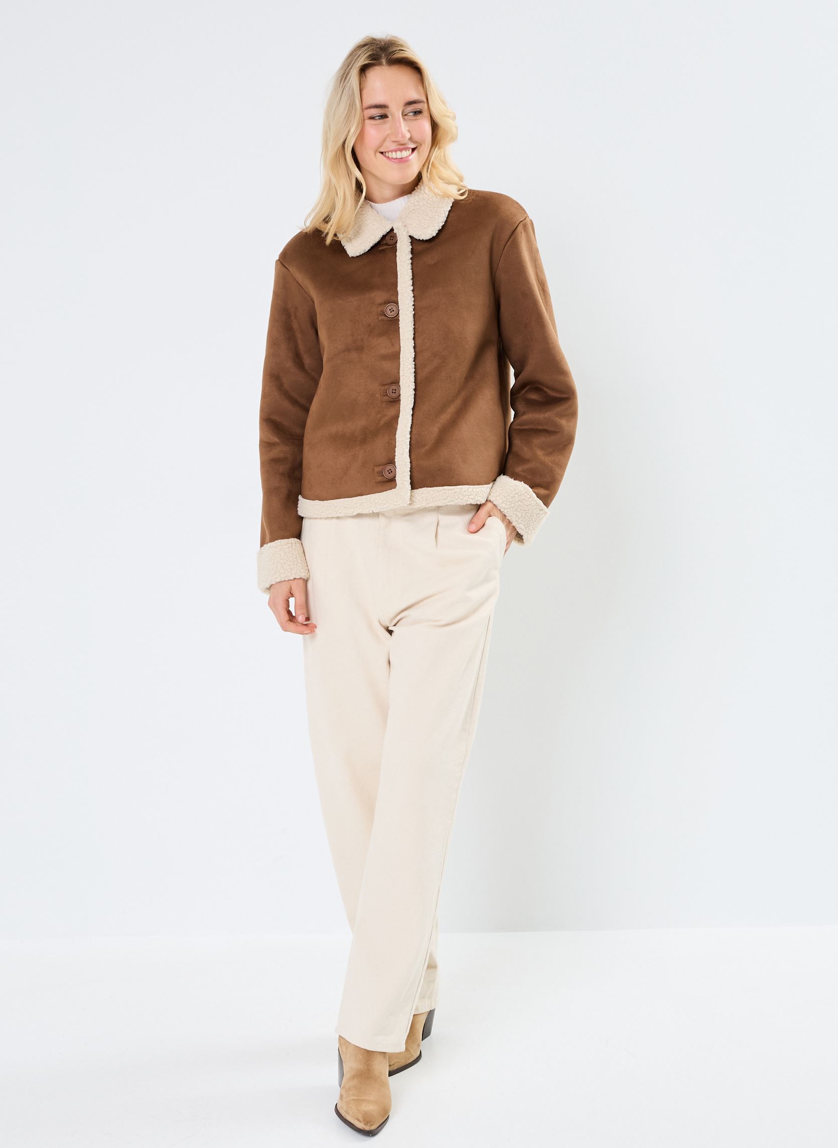 Vestes NMDILA L/S SHORT SHEARLING JACKET femme marron Noisy May Vestes NMDILA L/S SHORT SHEARLING JACKET femme marron Partridge