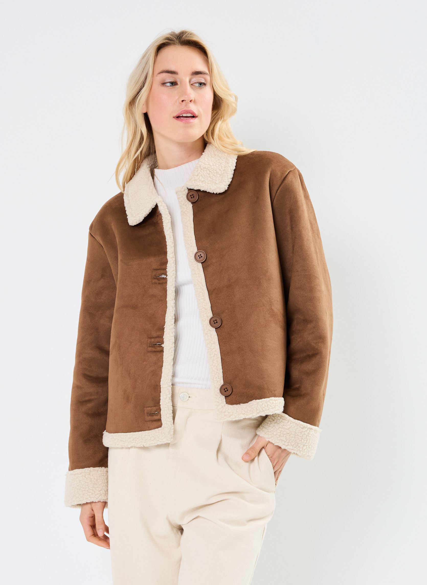 Vestes NMDILA L/S SHORT SHEARLING JACKET femme marron Noisy May Vestes NMDILA L/S SHORT SHEARLING JACKET femme marron Partridge