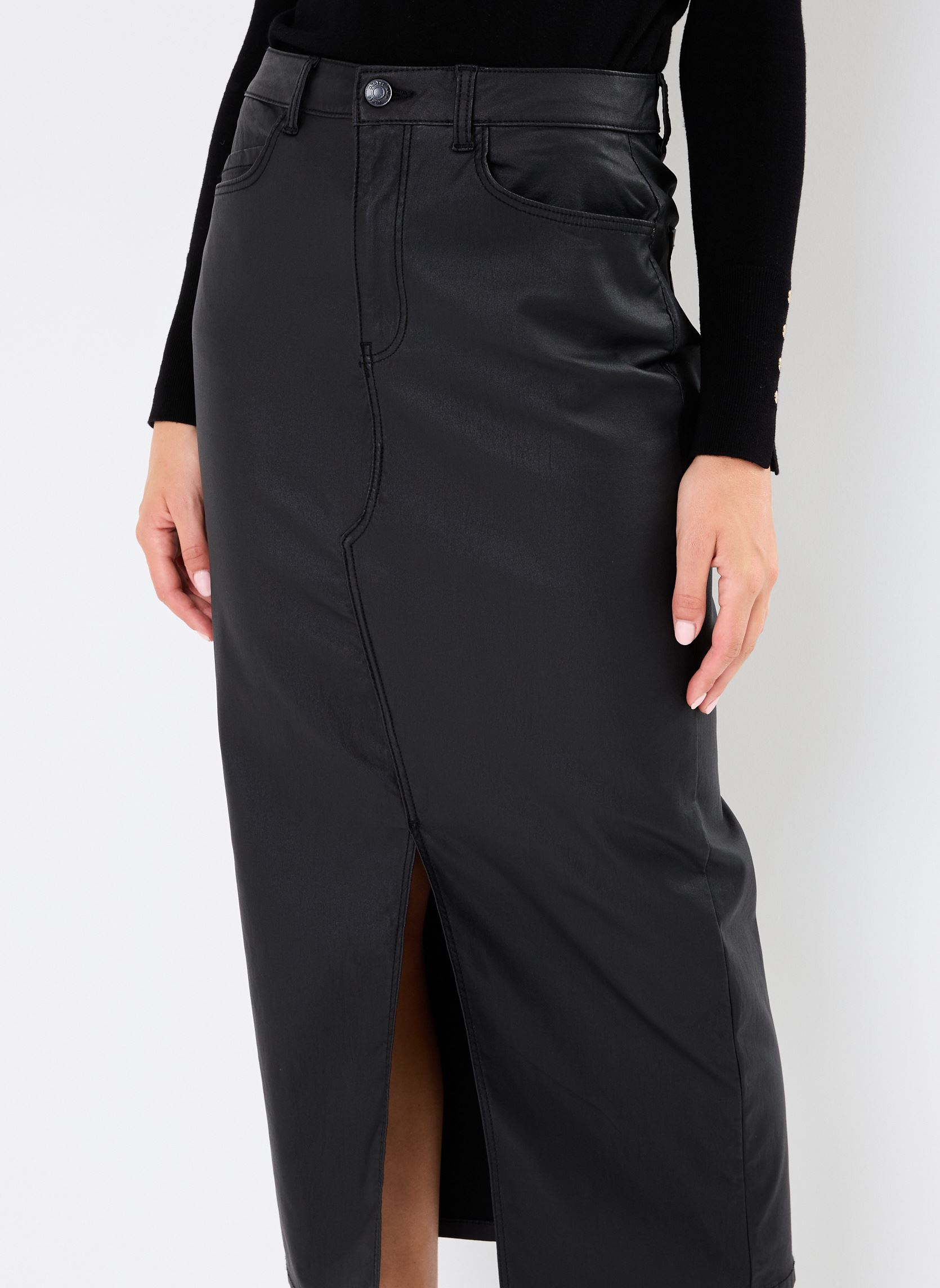 Lange rokken NMKATH NW SLIT LONG SKIRT COATED BL NOOS dames zwart Noisy May Lange rokken NMKATH NW SLIT LONG SKIRT COATED BL NOOS dames zwart Black