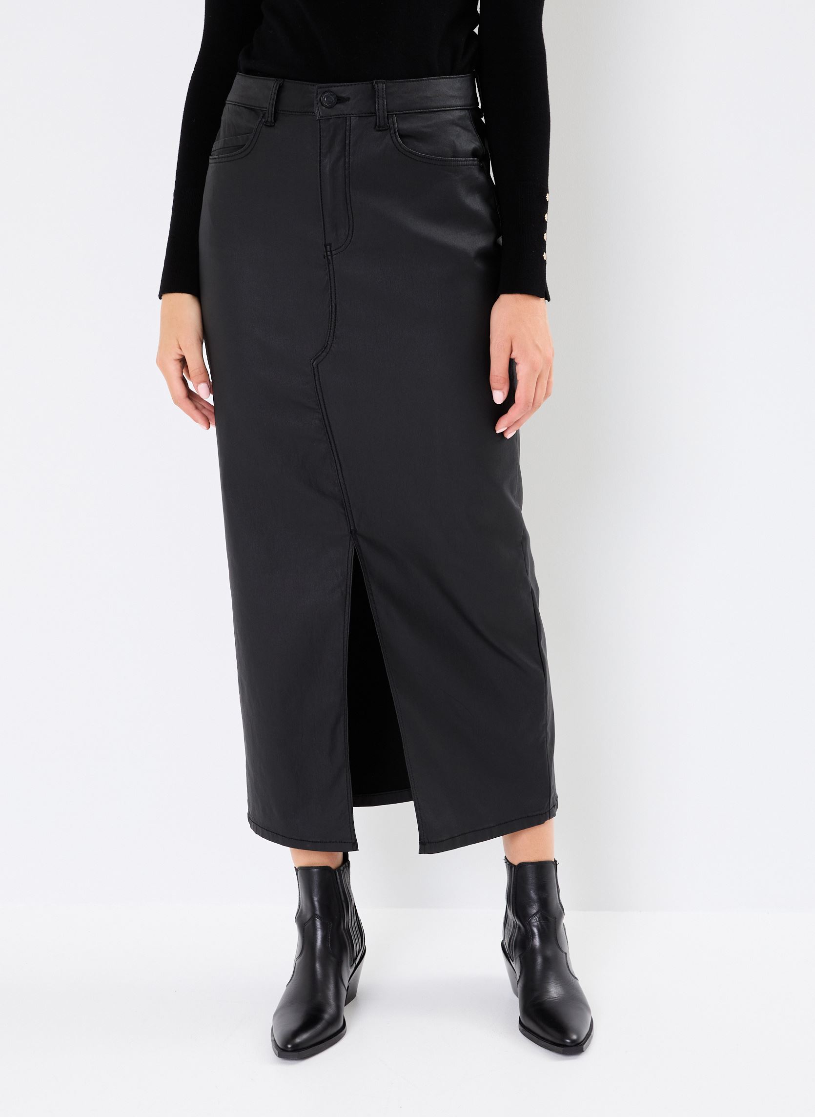 Lange rokken NMKATH NW SLIT LONG SKIRT COATED BL NOOS dames zwart Noisy May Lange rokken NMKATH NW SLIT LONG SKIRT COATED BL NOOS dames zwart Black