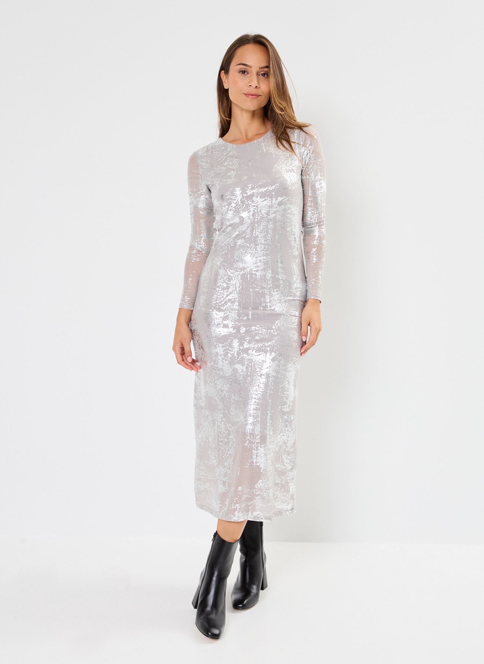 Lange jurken NMLUCIA L/S ANKLE DRESS JRS FWD dames zilver Noisy May Lange jurken NMLUCIA L/S ANKLE DRESS JRS FWD dames zilver GHOST GRAY