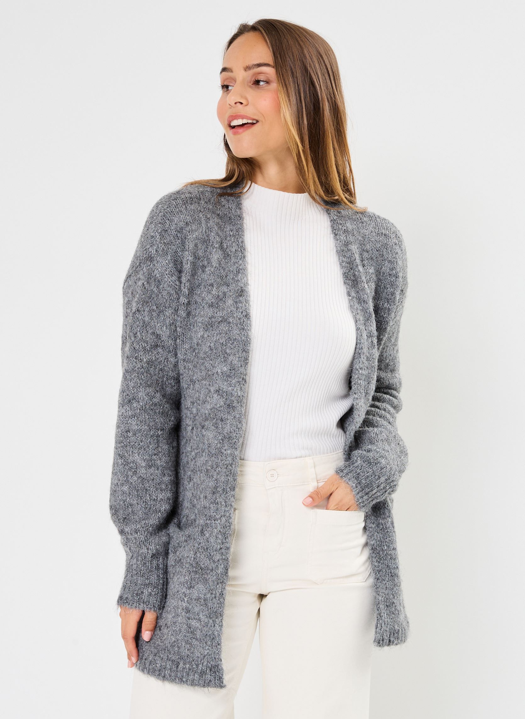 Gilet NMSUTTON L/S KNIT COATIGAN FWD S* donna grigio Noisy May Gilet NMSUTTON L/S KNIT COATIGAN FWD S* donna grigio Medium Grey Melange
