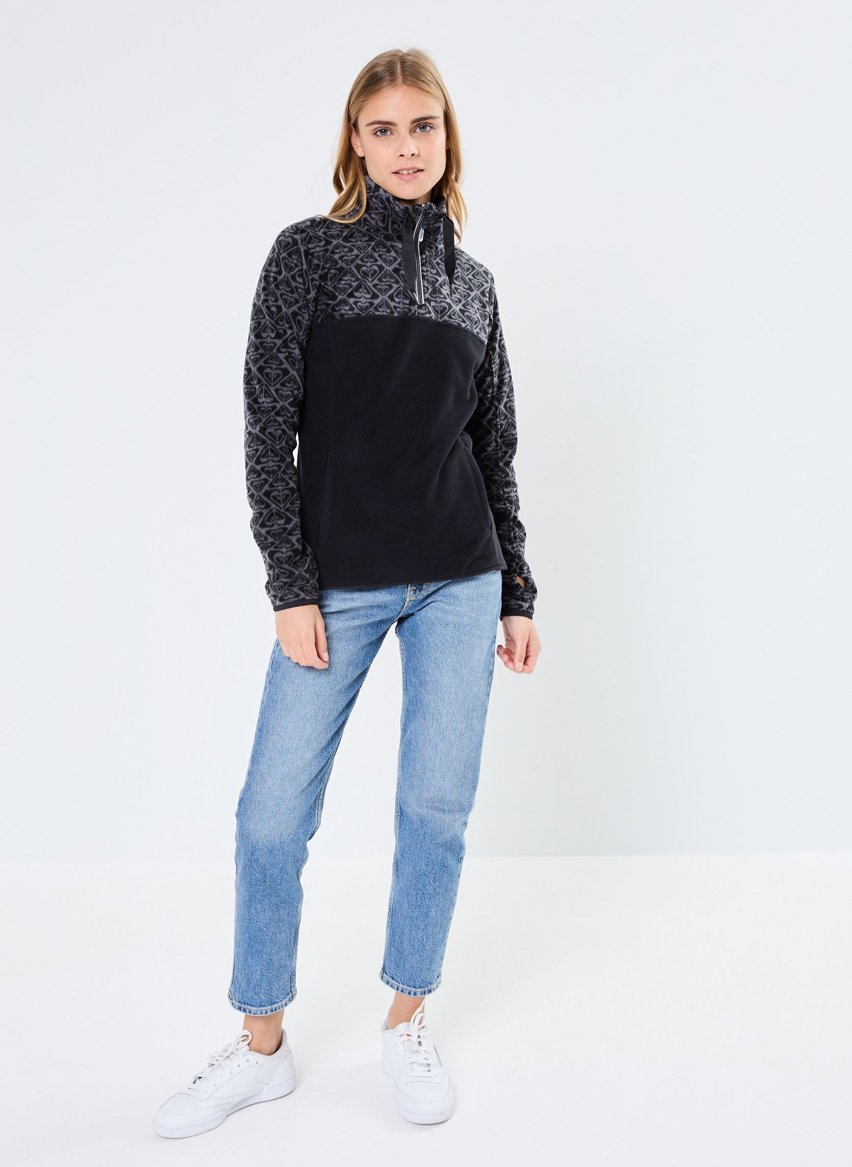 Fleece truien Sayna dames zwart Roxy Fleece truien Sayna dames zwart TRUE BLACK ROXYGRAM TONAL