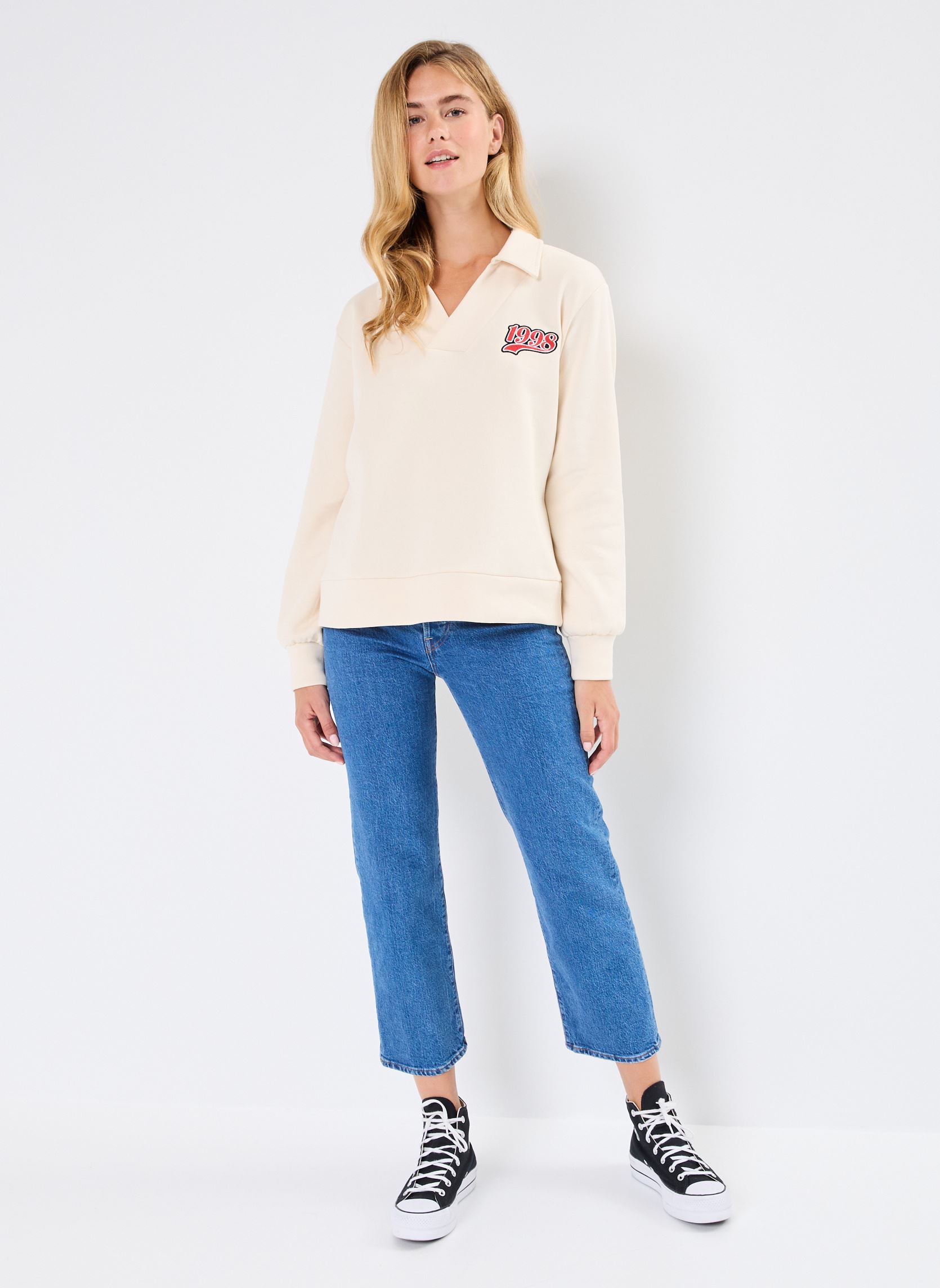 Sweatshirts NMBELIEVE L/S PATCH POLO SWEAT JRS FWD femme beige Noisy May Sweatshirts NMBELIEVE L/S PATCH POLO SWEAT JRS FWD femme beige PEARLED IVORY