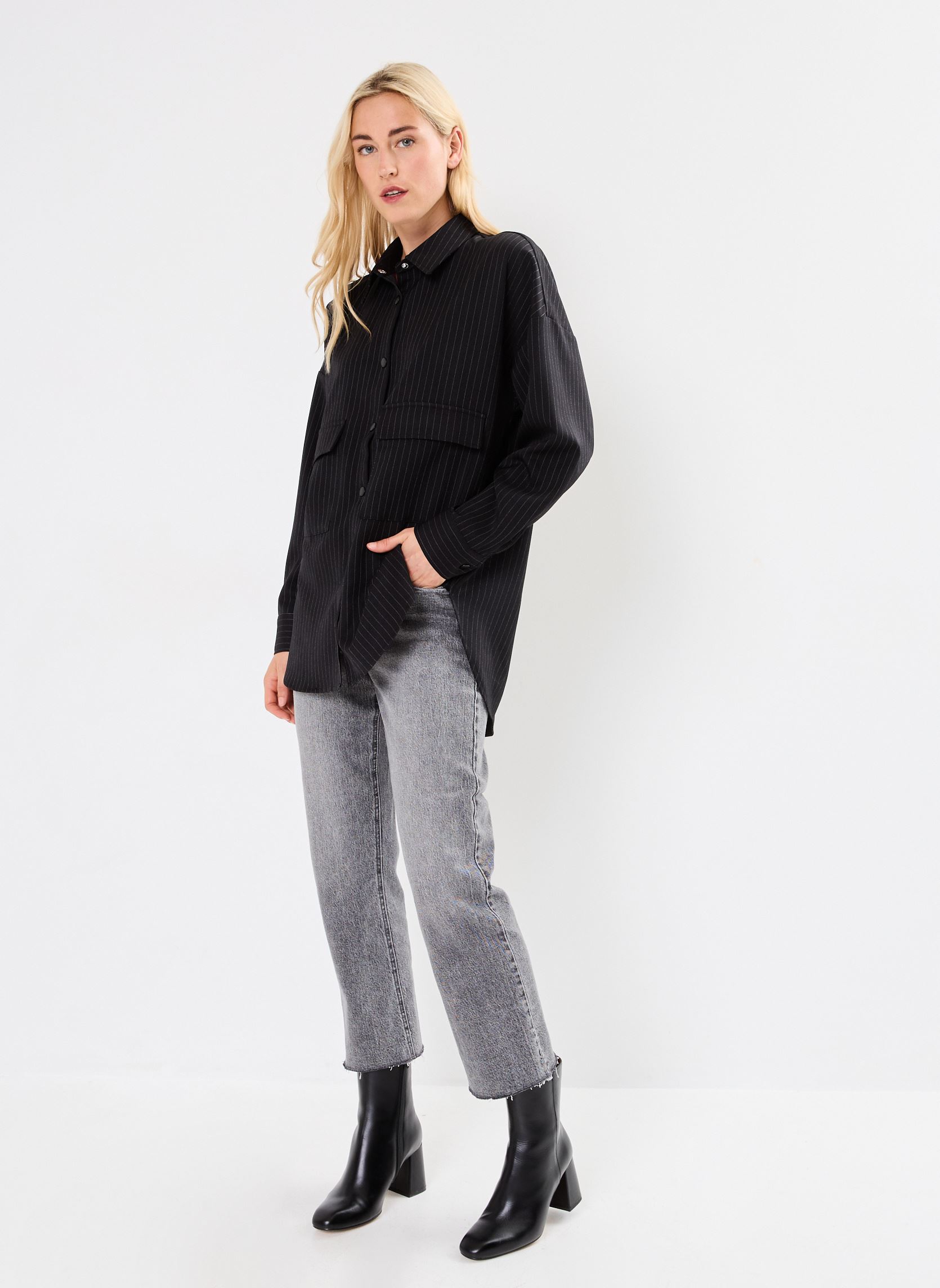 Camicie a maniche lunghe NMDALLAS L/S PINSTRIPE OVERSHIRT FWD donna nero Noisy May Camicie a maniche lunghe NMDALLAS L/S PINSTRIPE OVERSHIRT FWD donna nero Black