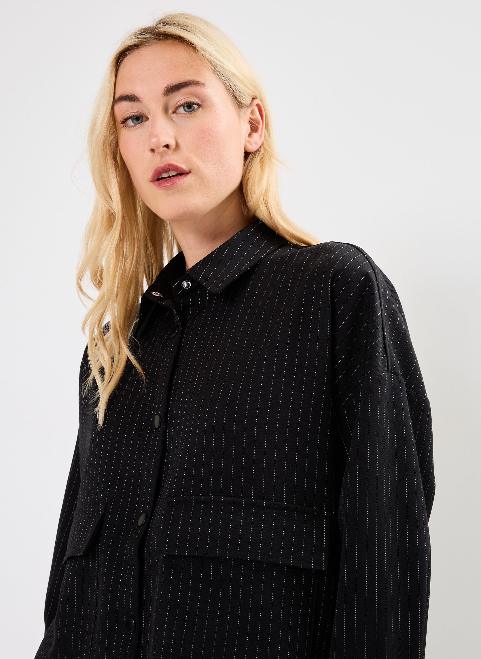 Camicie a maniche lunghe NMDALLAS L/S PINSTRIPE OVERSHIRT FWD donna nero Noisy May Camicie a maniche lunghe NMDALLAS L/S PINSTRIPE OVERSHIRT FWD donna nero Black