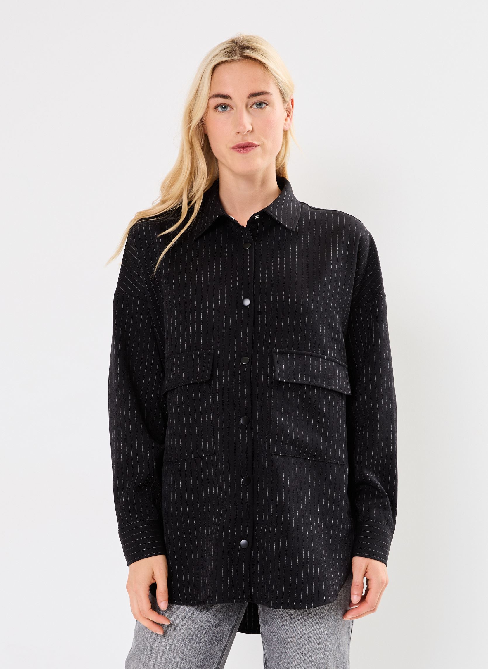 Camicie a maniche lunghe NMDALLAS L/S PINSTRIPE OVERSHIRT FWD donna nero Noisy May Camicie a maniche lunghe NMDALLAS L/S PINSTRIPE OVERSHIRT FWD donna nero Black