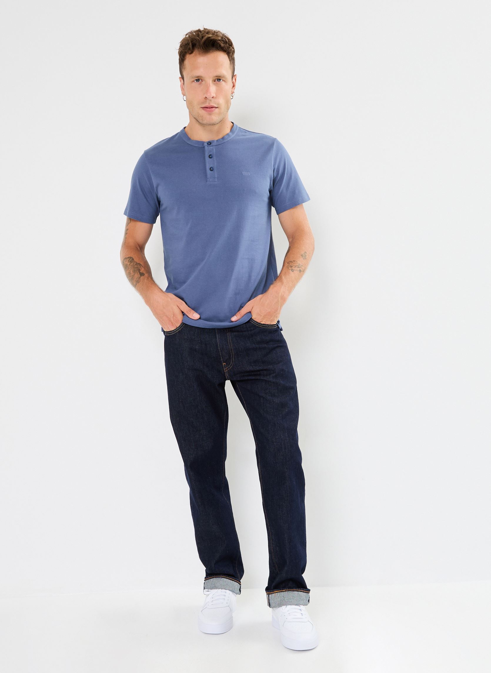 T-shirts pour hommes manches courtes col rond boutons Henley T-shirt