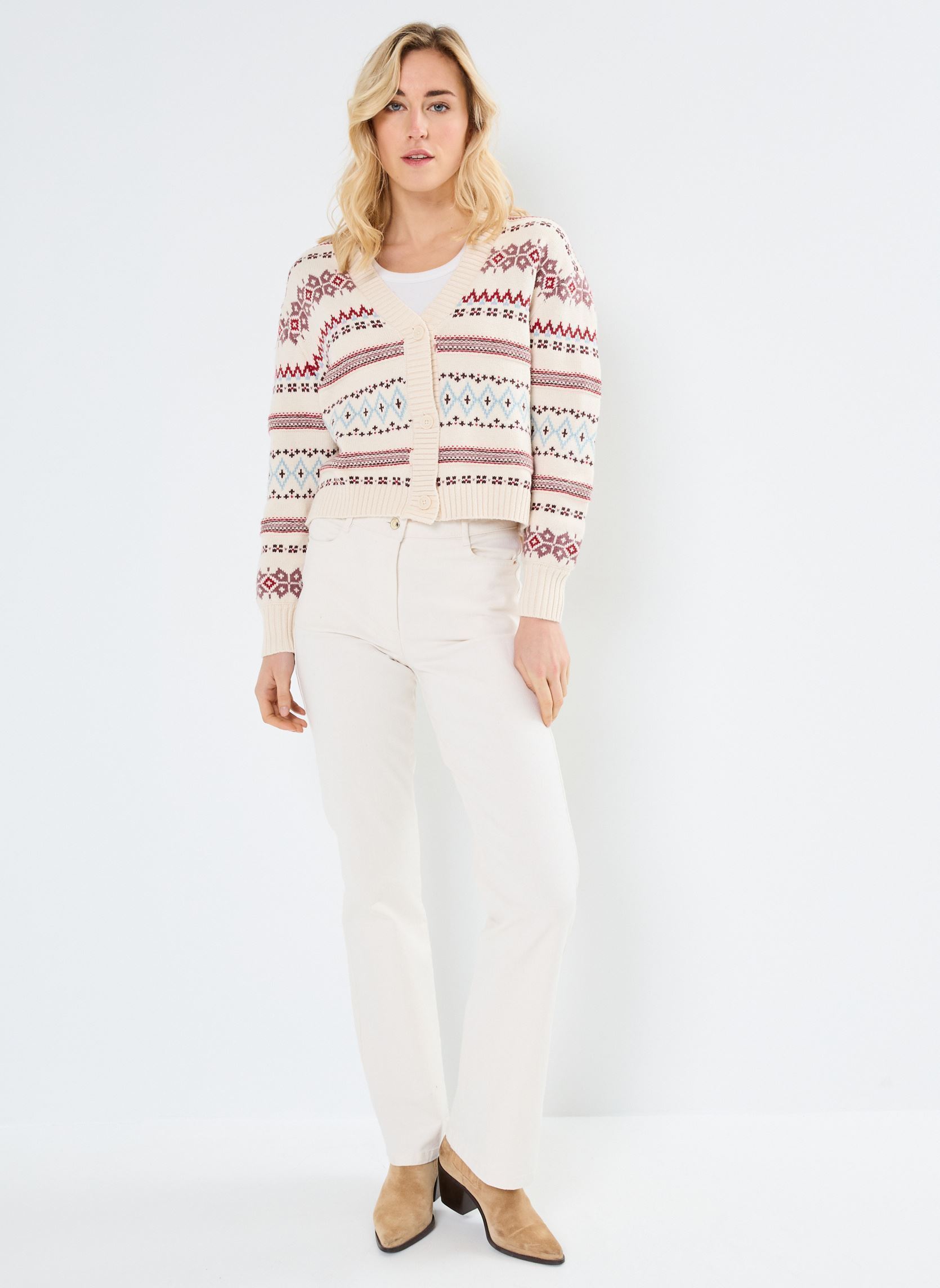 Gilets Gala Fairisle Cardigan femme beige Levi's Gilets Gala Fairisle Cardigan femme beige HAYLEY FAIR ISLE WHI