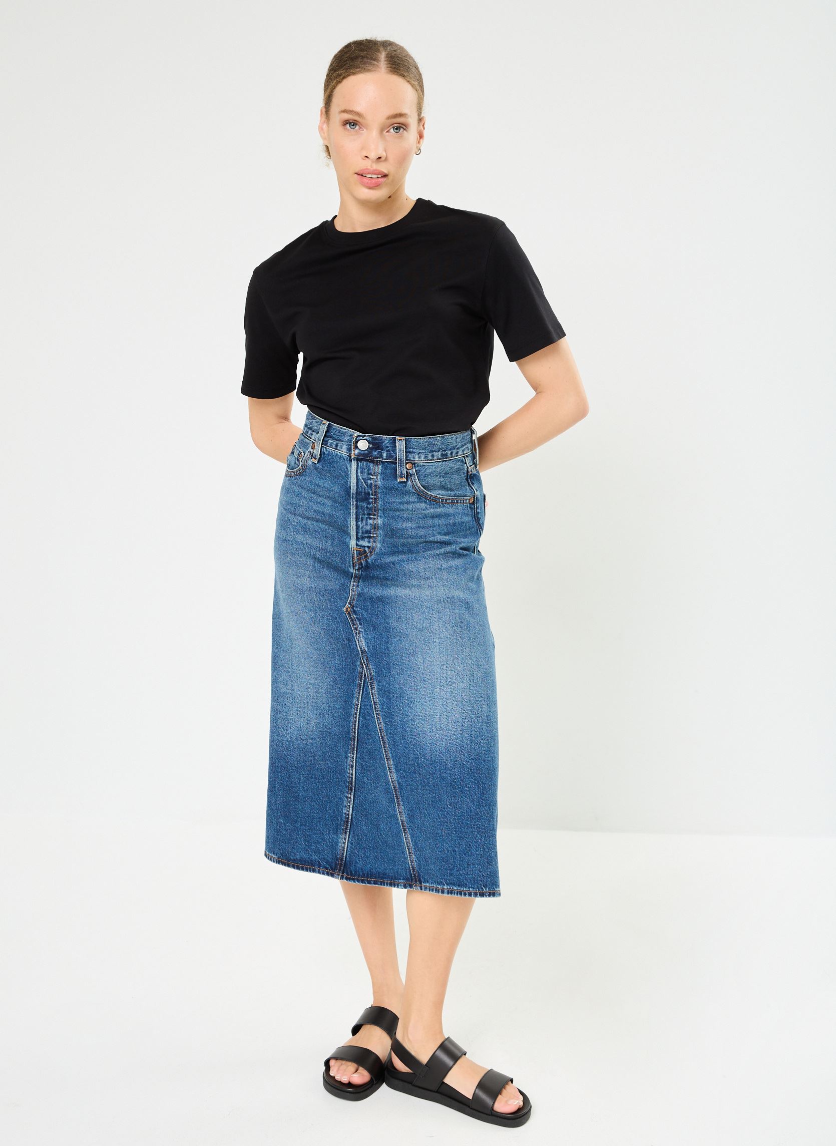 Jupes mi-longues Hr A-Line Decon Skirt femme bleu Levi's Jupes mi-longues Hr A-Line Decon Skirt femme bleu Mid Morning