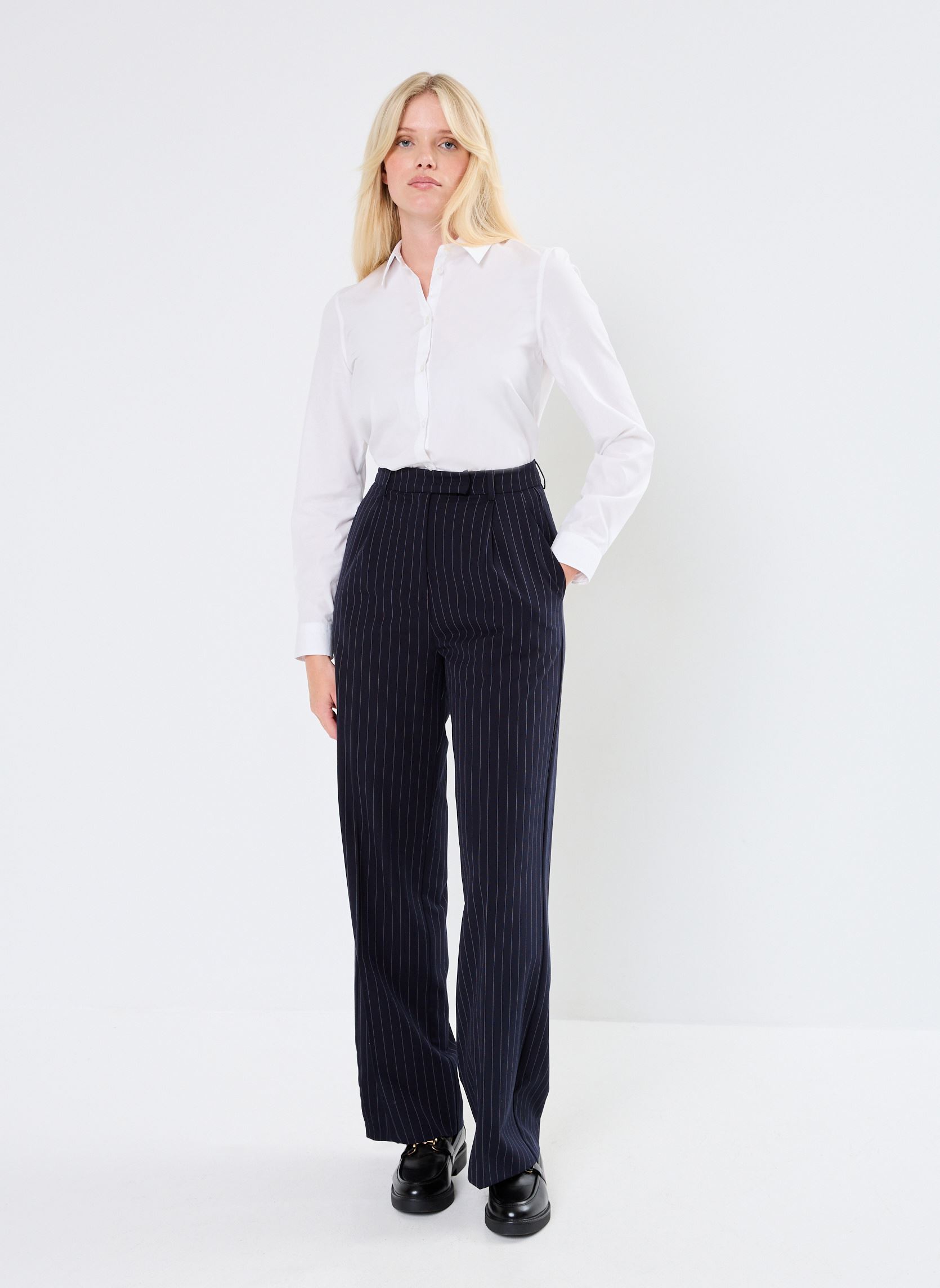Pantalons droit Neve femme bleu Grace & Mila Pantalons droit Neve femme bleu Marine