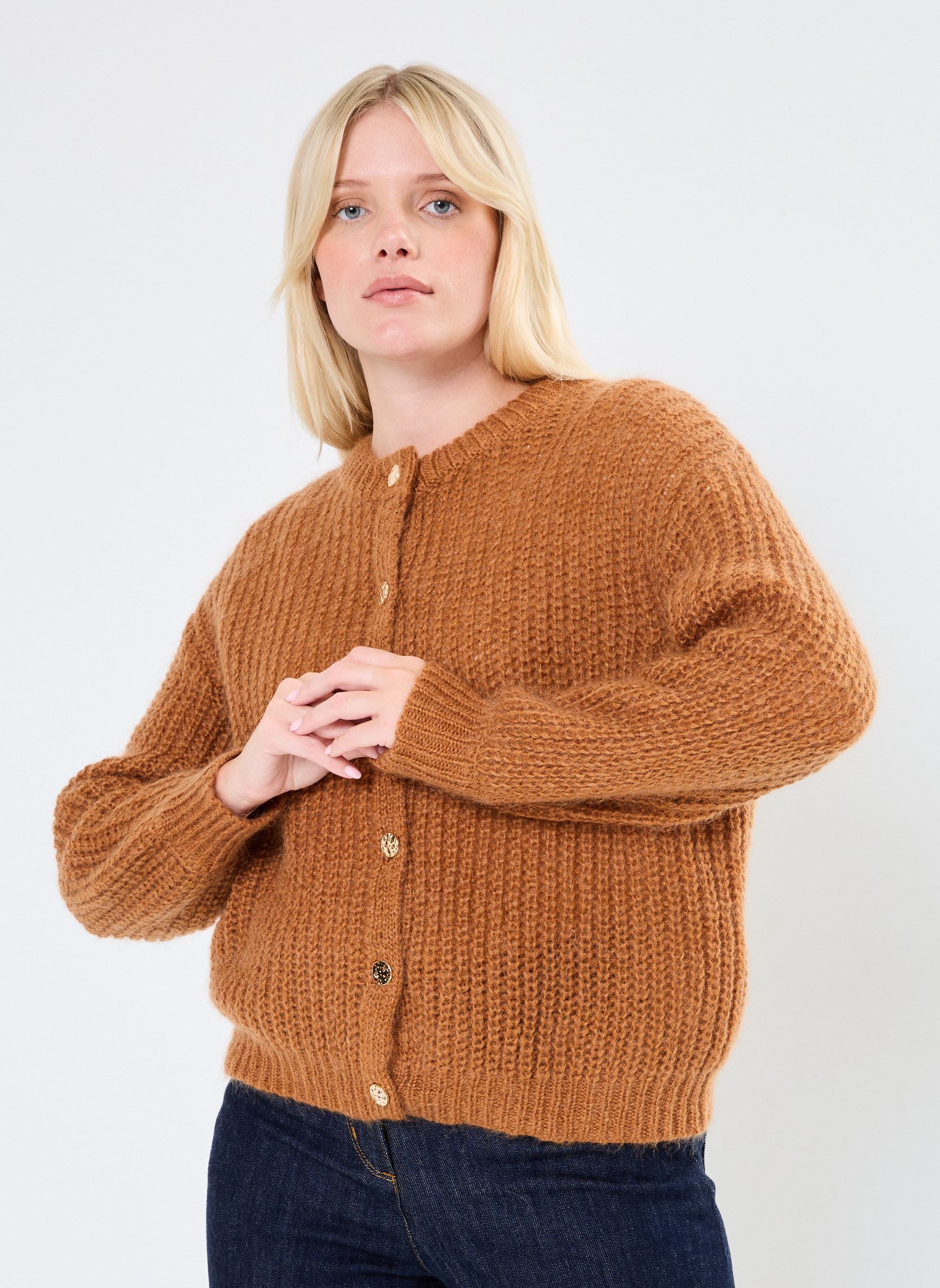 Gilet En Tricot Poésie Couleur Marron Clair – Taille S, Veste Femme Douce